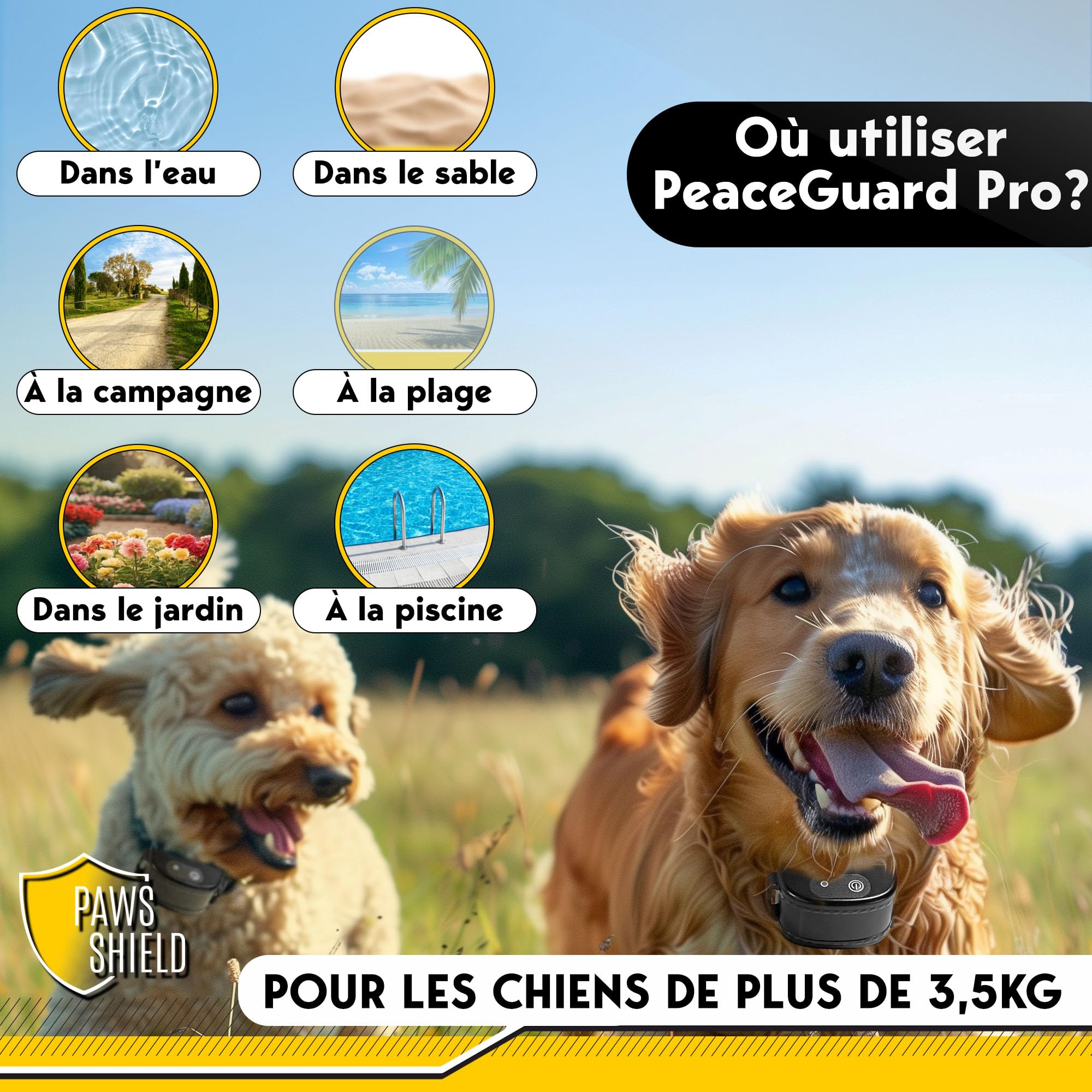 Collier Anti Fugue Chien + Cloture Electrique Chien | Collier de Dressage avec Système de Clôture Invisible | Étanche avec Vibration & Signal Sonore | Système de Sécurité Extérieure