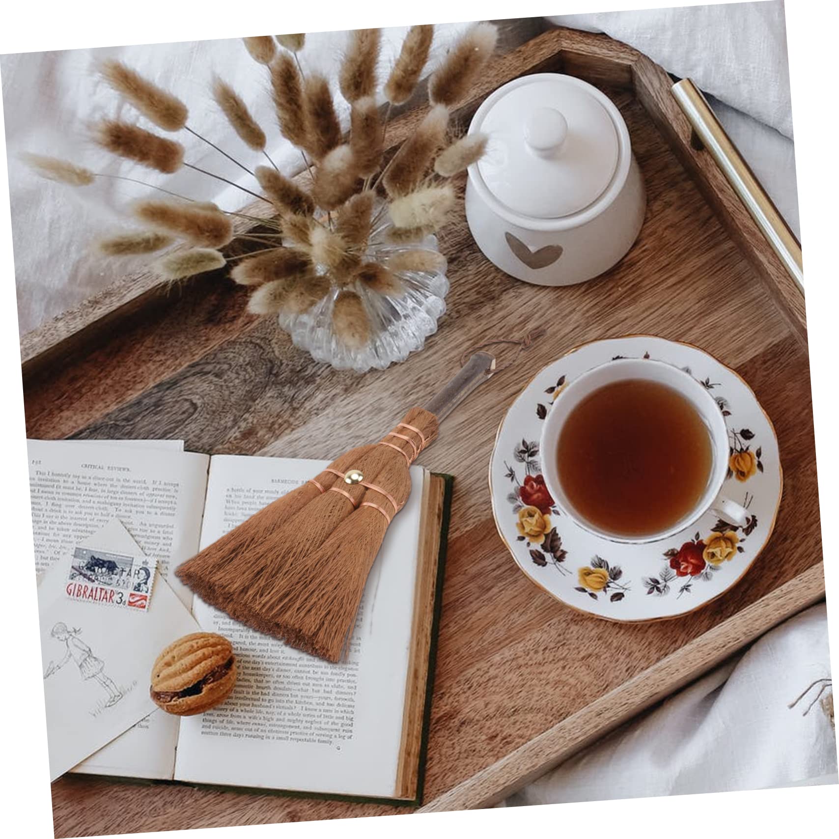 FOMIYES 2 Pcs Mini Brown Broom Mini Palm Broom Natural Material Broom Small Palm Broom Natural Palm Broom Mini Household Cleaning Broom Useful Broom Ceremony Cleaning Broom Adorable Broom