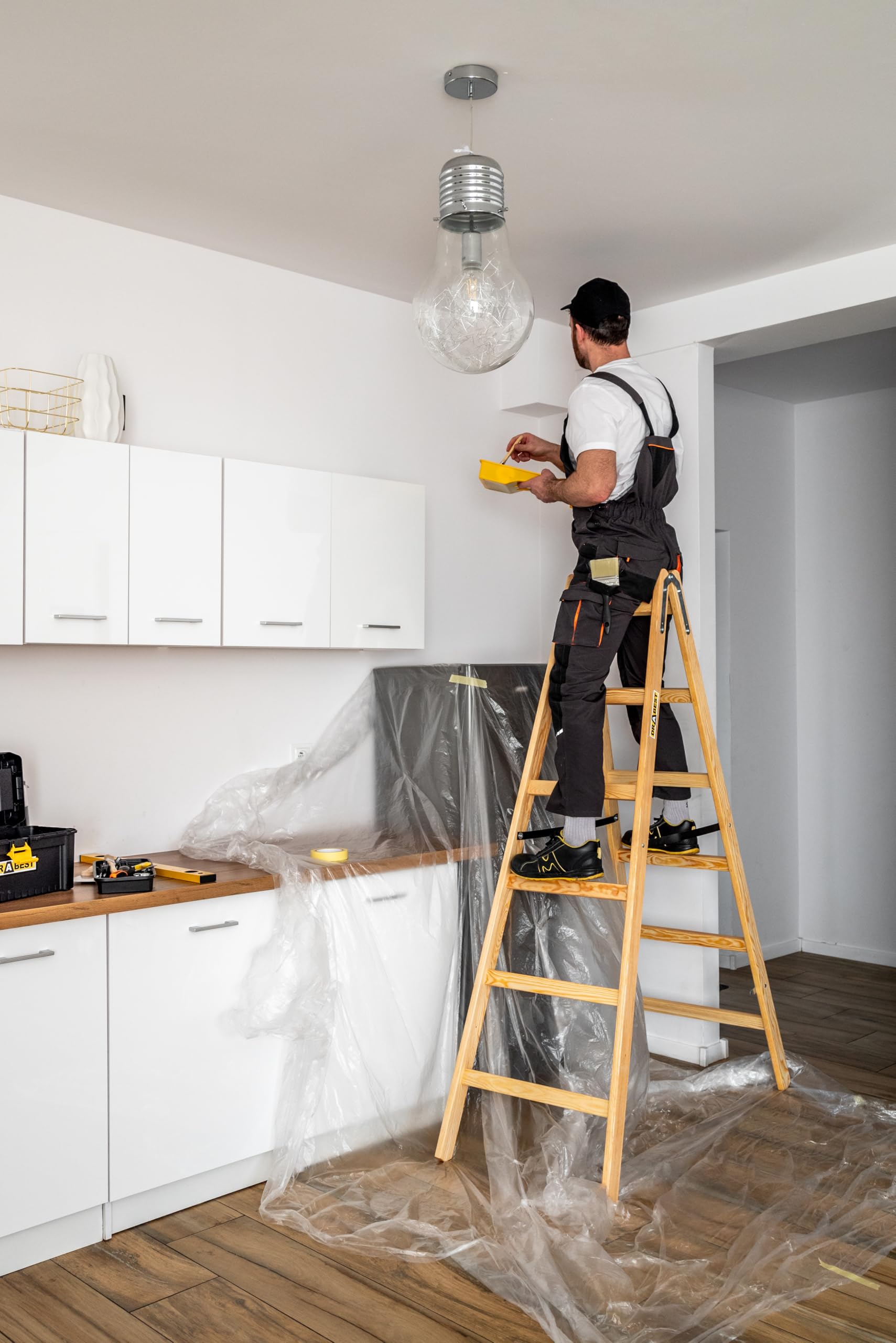DRABEST - Scaletta pieghevole in legno per lavori di pittura 2x6 pioli m lunghezza calpestabile su entrambi i lati fino a 150 kg altezza di lavoro 1,82 m 3,3 m