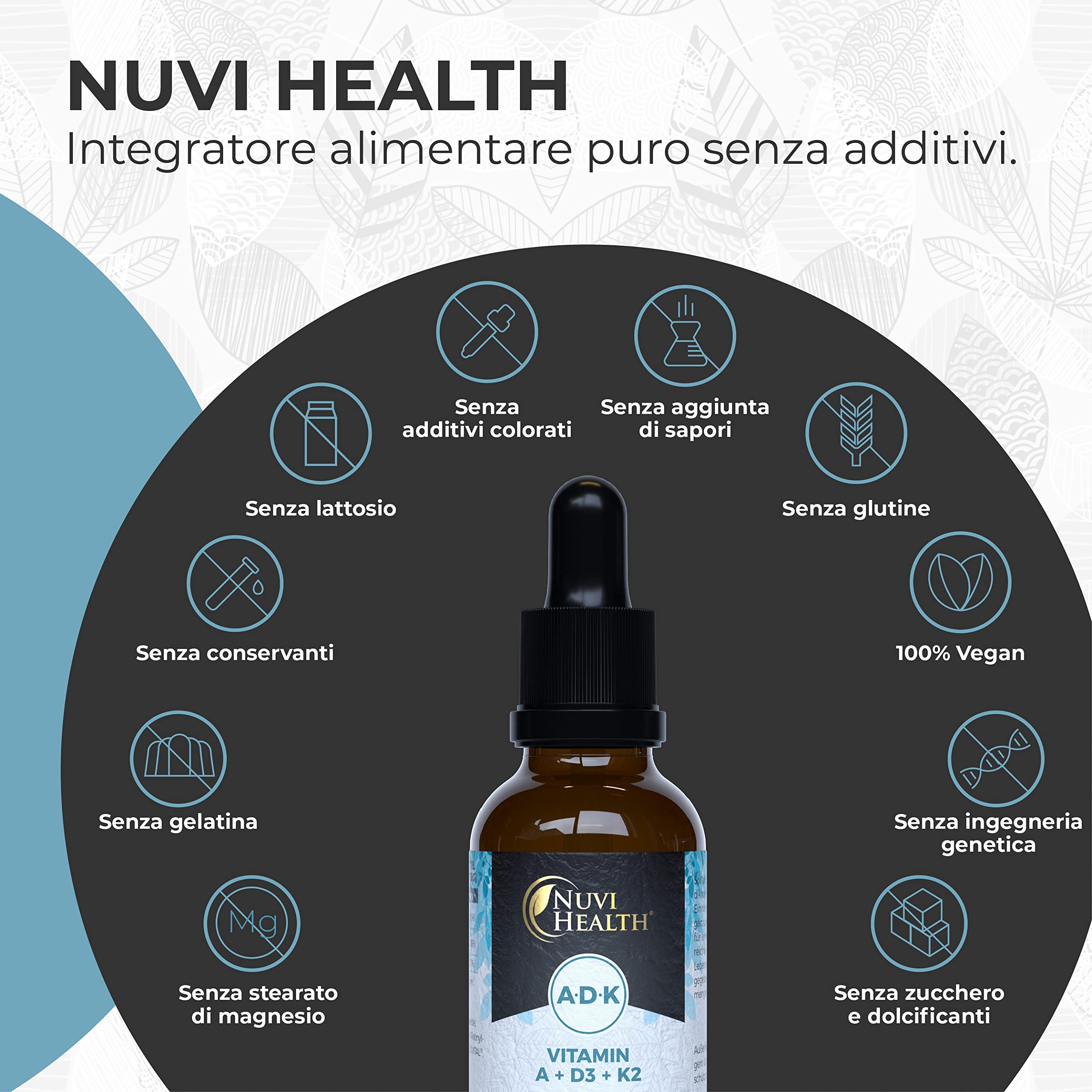 Vitamina A + D3 + K2 Drops - 50 ML - Premium: 99.7+% All-Trans (K2VITAL® by Kappa) + Vitamina D3 + A (Retinolo) altamente biodisponibile - Liquido
