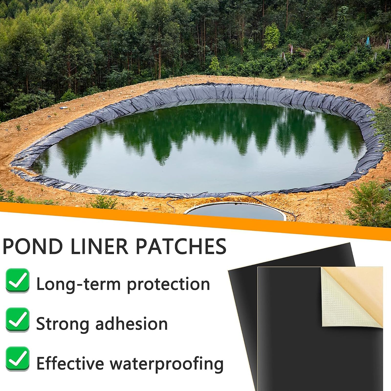 2 Pezzi Toppe Riparazione per Rivestimento da Laghetto 20x20CM EPDM Toppa Autoadesive Kit di toppe rivestimento laghetto Impermeabile Patch per Giardino Esterno riparazione Copertura Laghettos