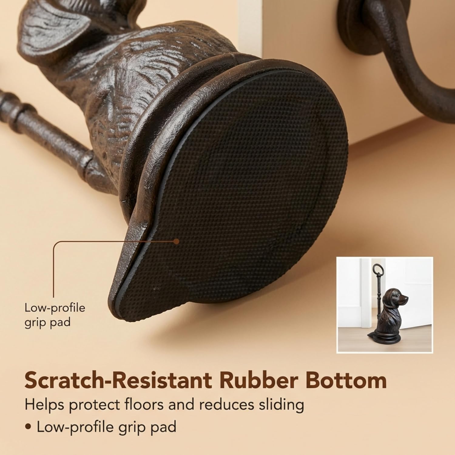 Lulu Decor, Cast Iron Dog Heavy Door Stopper with Adjustable Handle, Realistic Antique Brown Finish for Dog Lovers 9 lbs