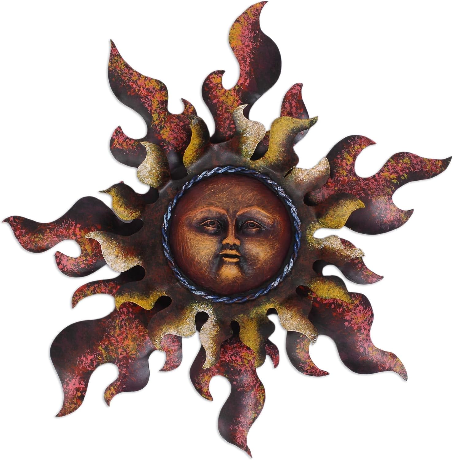 NOVICA Steel Wall Sculpture Sun in Brown from Mexico Or Gold Steelmetal Decor Art and Moon [15in H x 14.25in W x 3.5in D] 'Radiant Star in Brown'