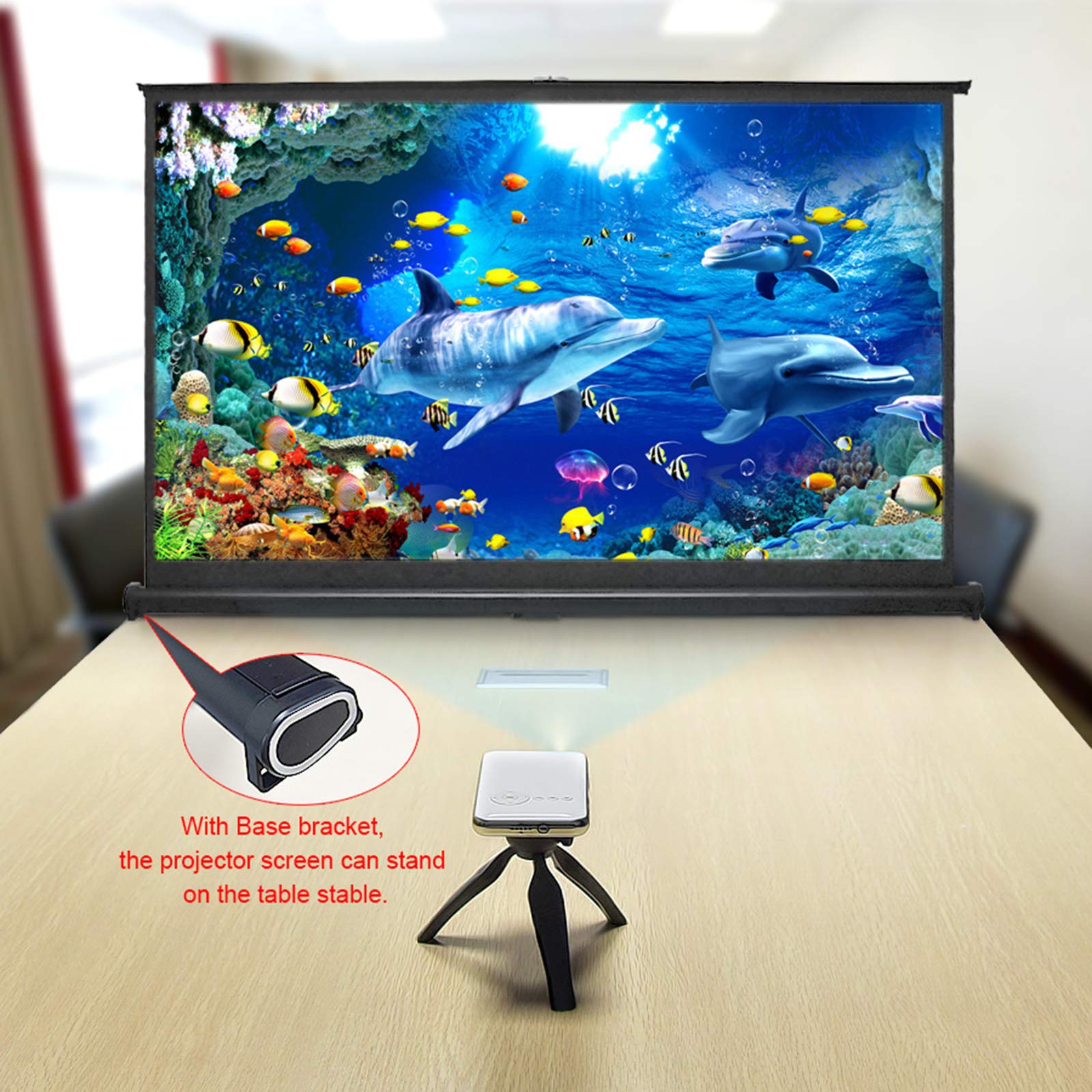 Ręcznie podciągany ekran projektora, kino domowe 4K Ultra HD 3D gotowy przenośny ekran łatwy do przenoszenia do prywatnego kina, spotkania (50"-16:9)
