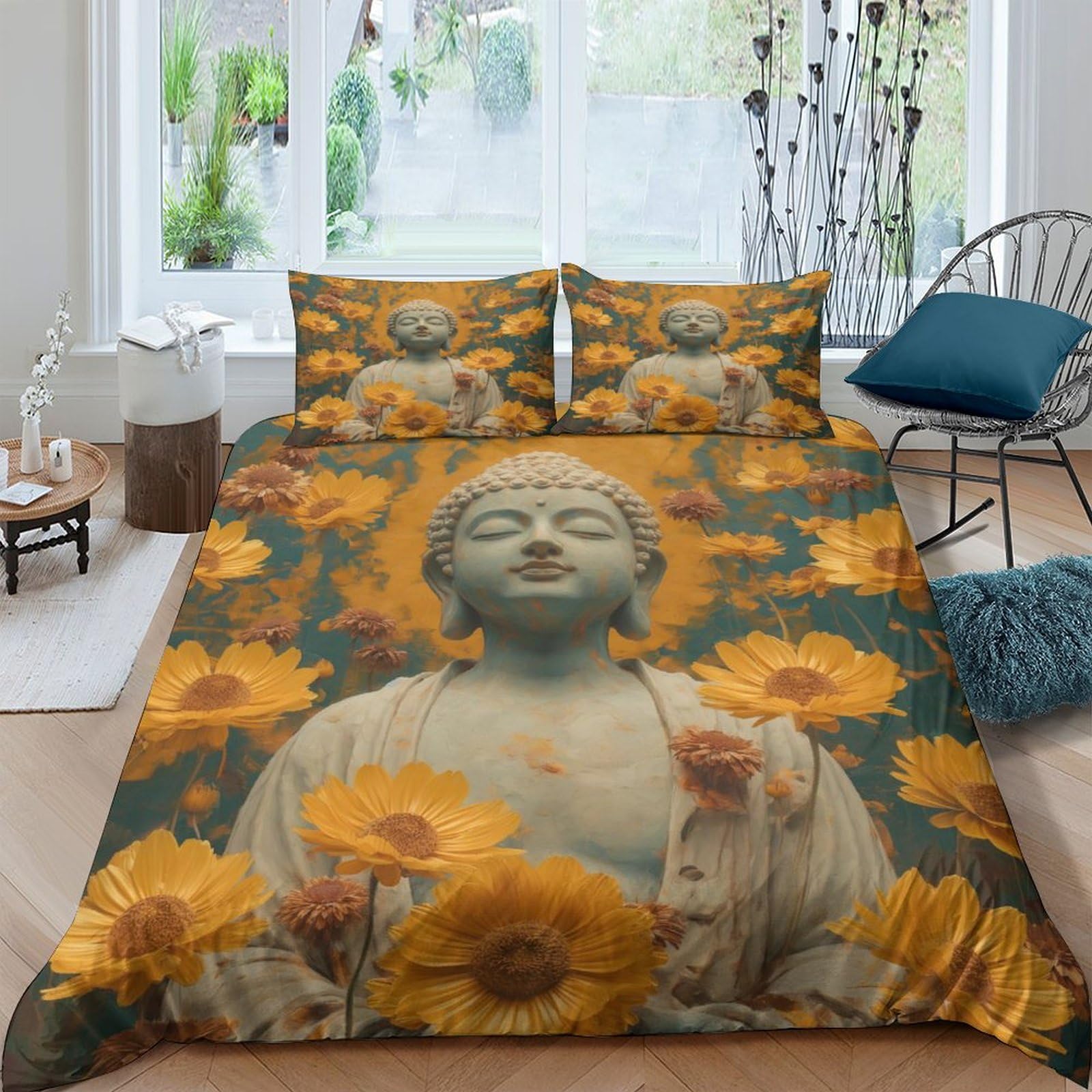 Housse de couette zippée respirante motif Bouddha artistique