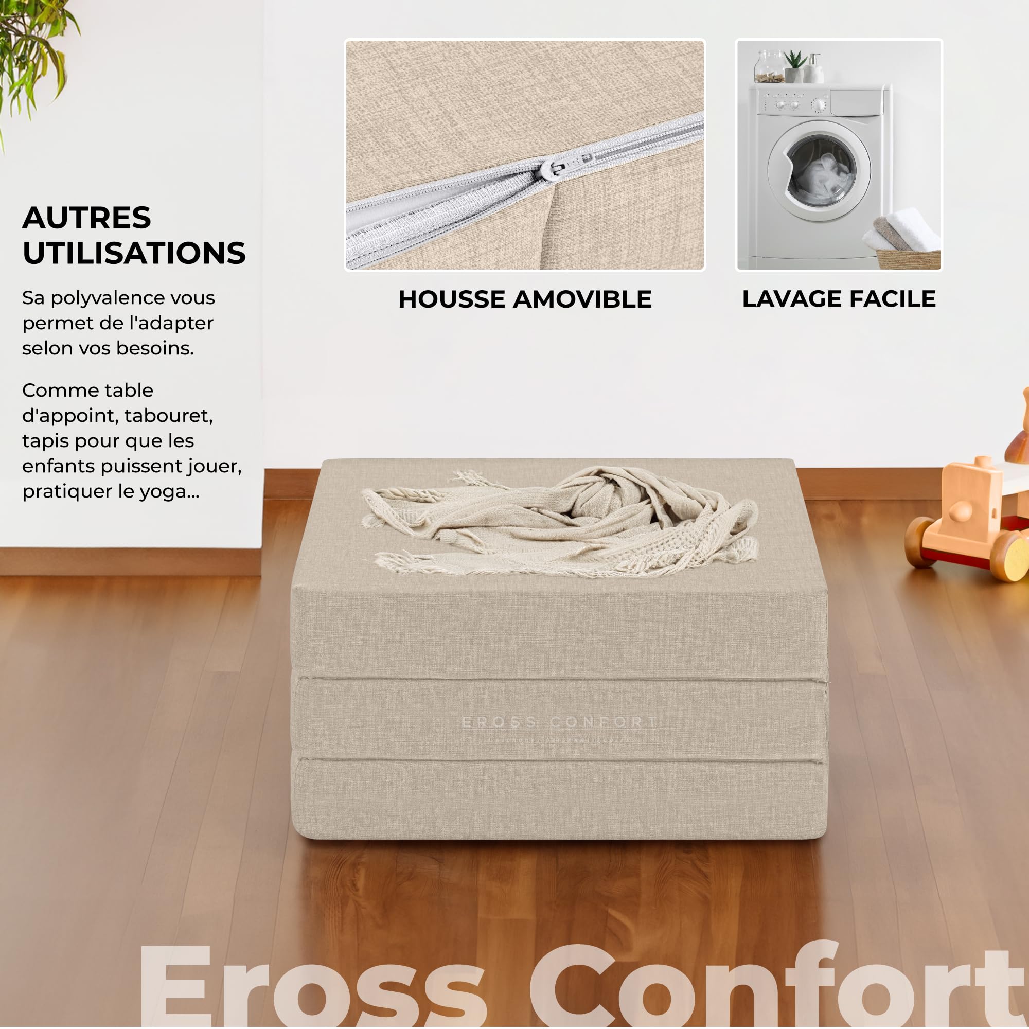 ErossConfort Matelas Pliable Noyau Mousse HD, Housse Lavable. Matelas Pliable pour Voyage, Camping, Caravane. Qualité Extra Respirante. Hauteur 10 cm