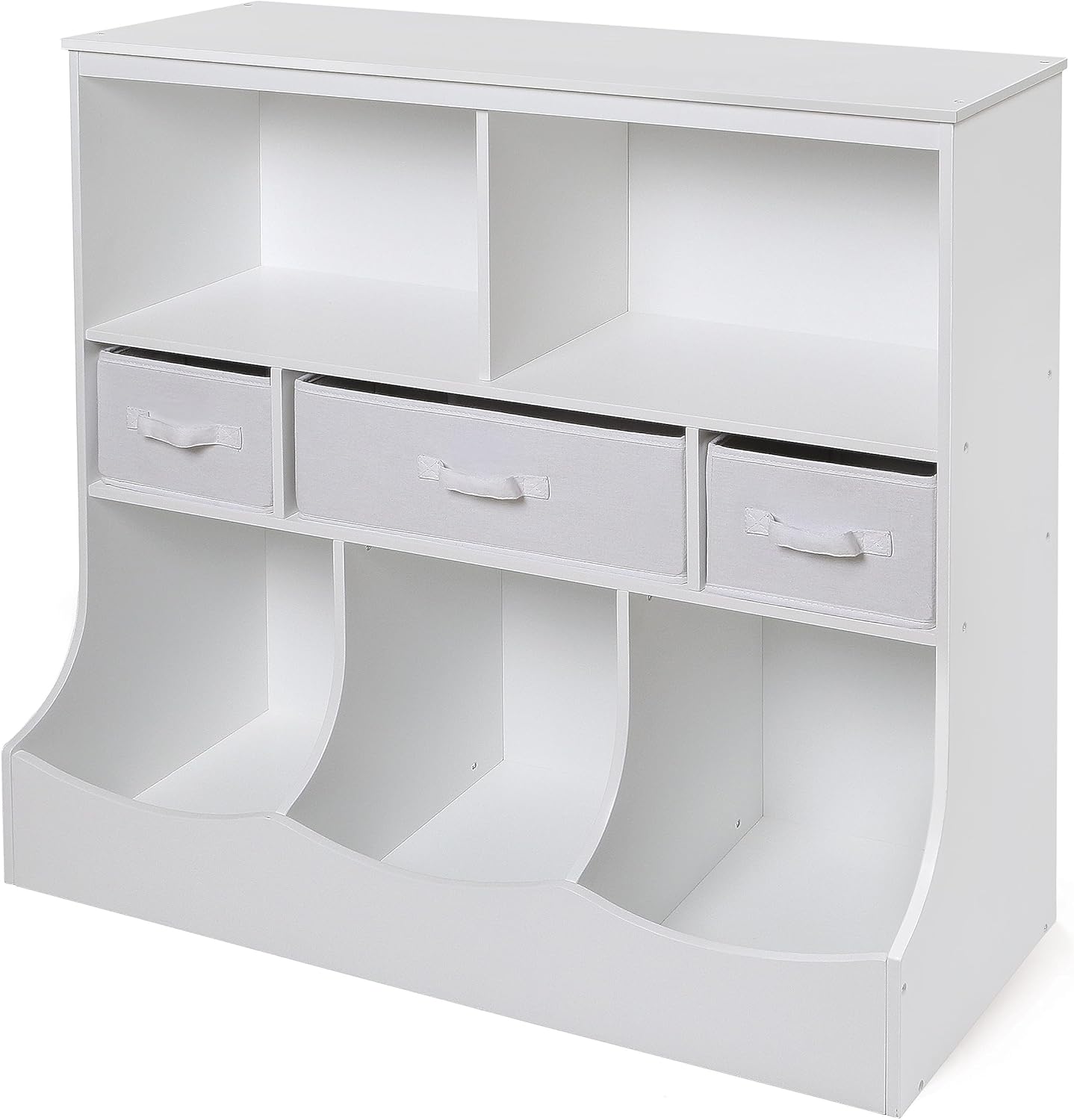 Badger Basket Combo Toy Storage Organizer and Bookshelf - Kids Storage Unit with 3 Removable Baskets, Open Shelves, Top Display Surface - White