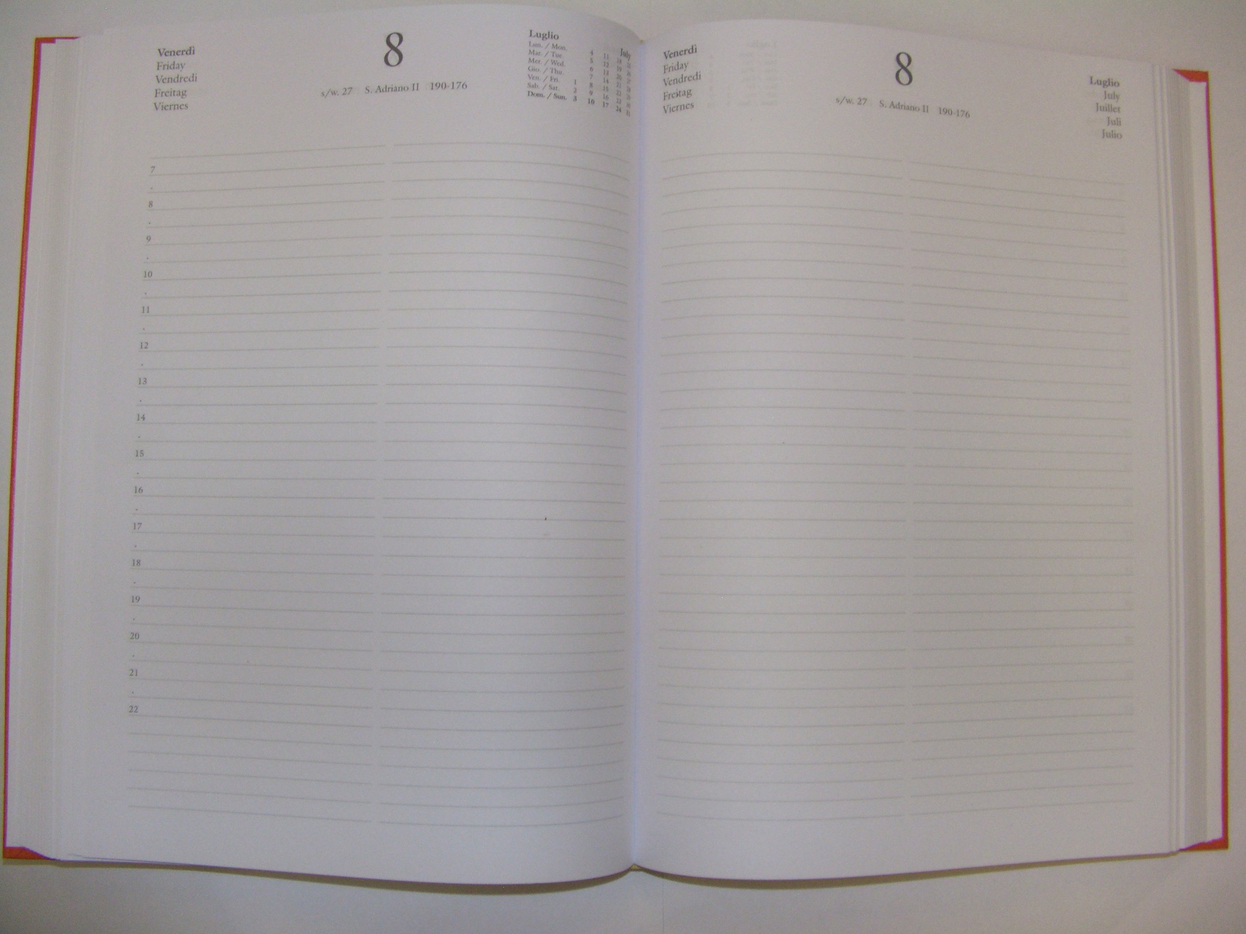 AGENDA GIORNALIERA 2016 PER PRENOTAZIONI DUE PAGINE PER GIORNO COPERTINA BALACRON LUCIDO A GRANA PELLE COLORE ARANCIONE