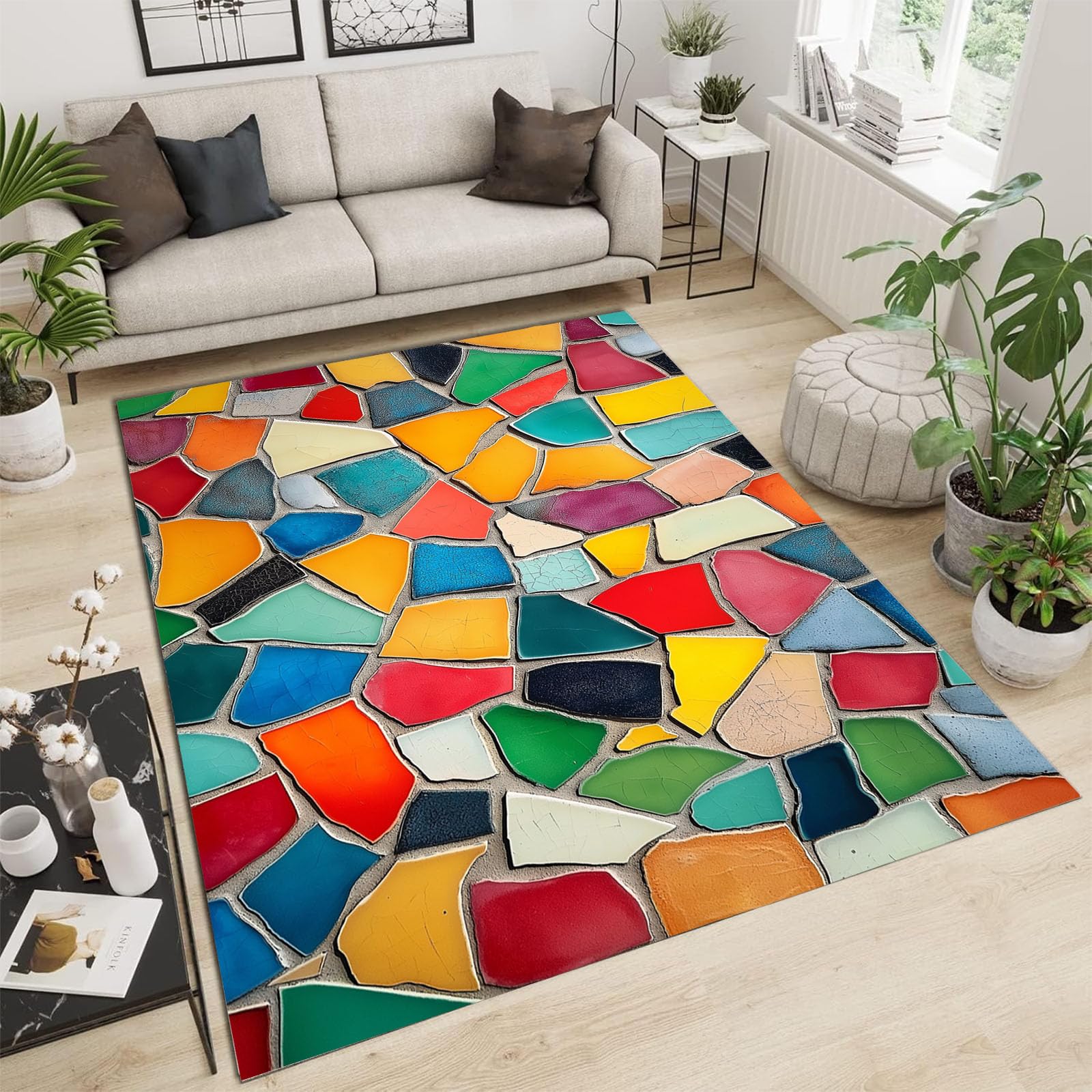 Tapis à poils courts multicolore 180x270cm mosaïque pour chambre