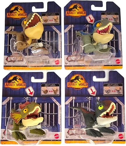 Miniatura 1 de Jurassic World 2023 Wild Pop Ups - Juego de 4 figuras sin jaula (Tyrannosaurus Rex, Carnotaurus, Dilophosaurus, Velociraptor Blue) de HFR10-956A