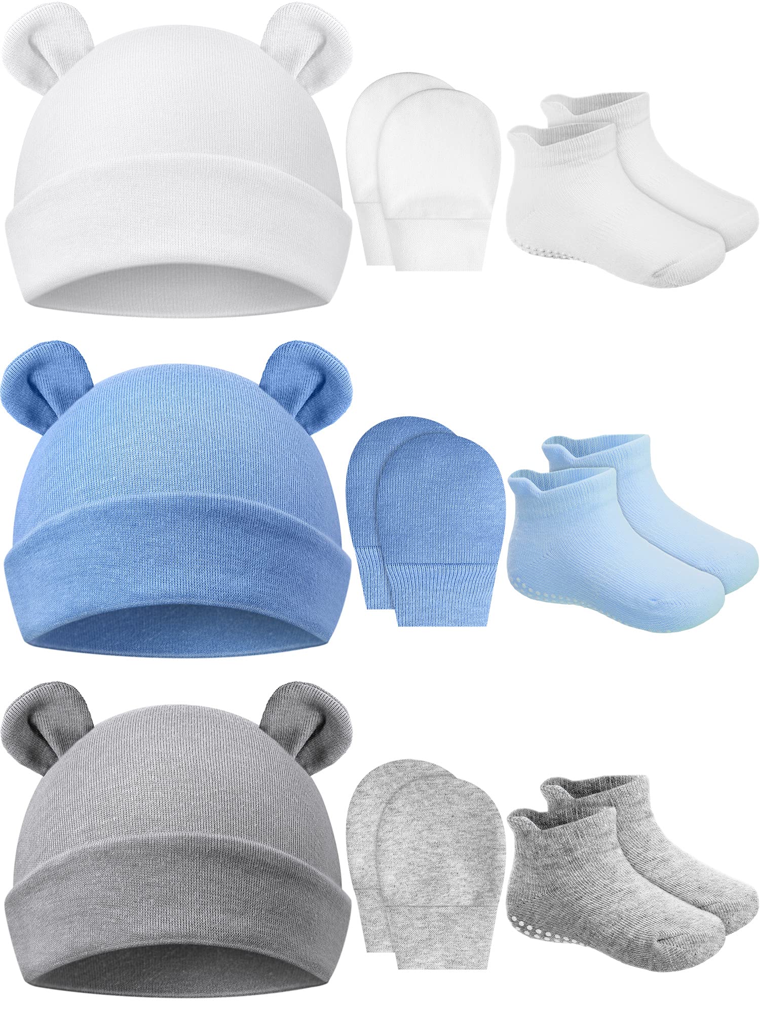 GeyogaNewborn Baby Hat Bear Ears Mittens and Socks Set for 0-6 Month