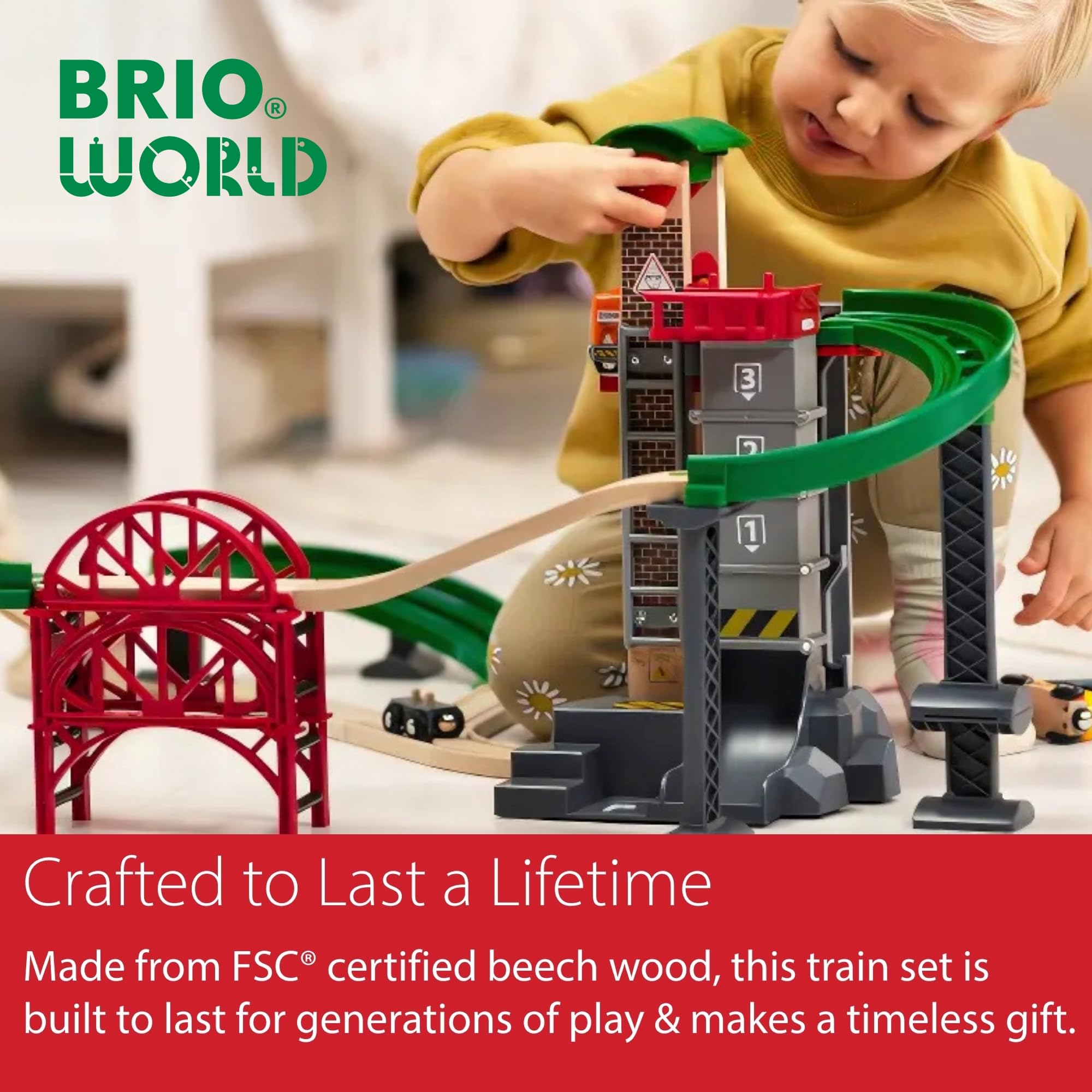 BRIO World - Set Magazzino Sollevo & Carica, Set Costruzioni Trenino in Legno da 32 Pezzi, Giocattolo per Bambino e Bambina 3+ Anni