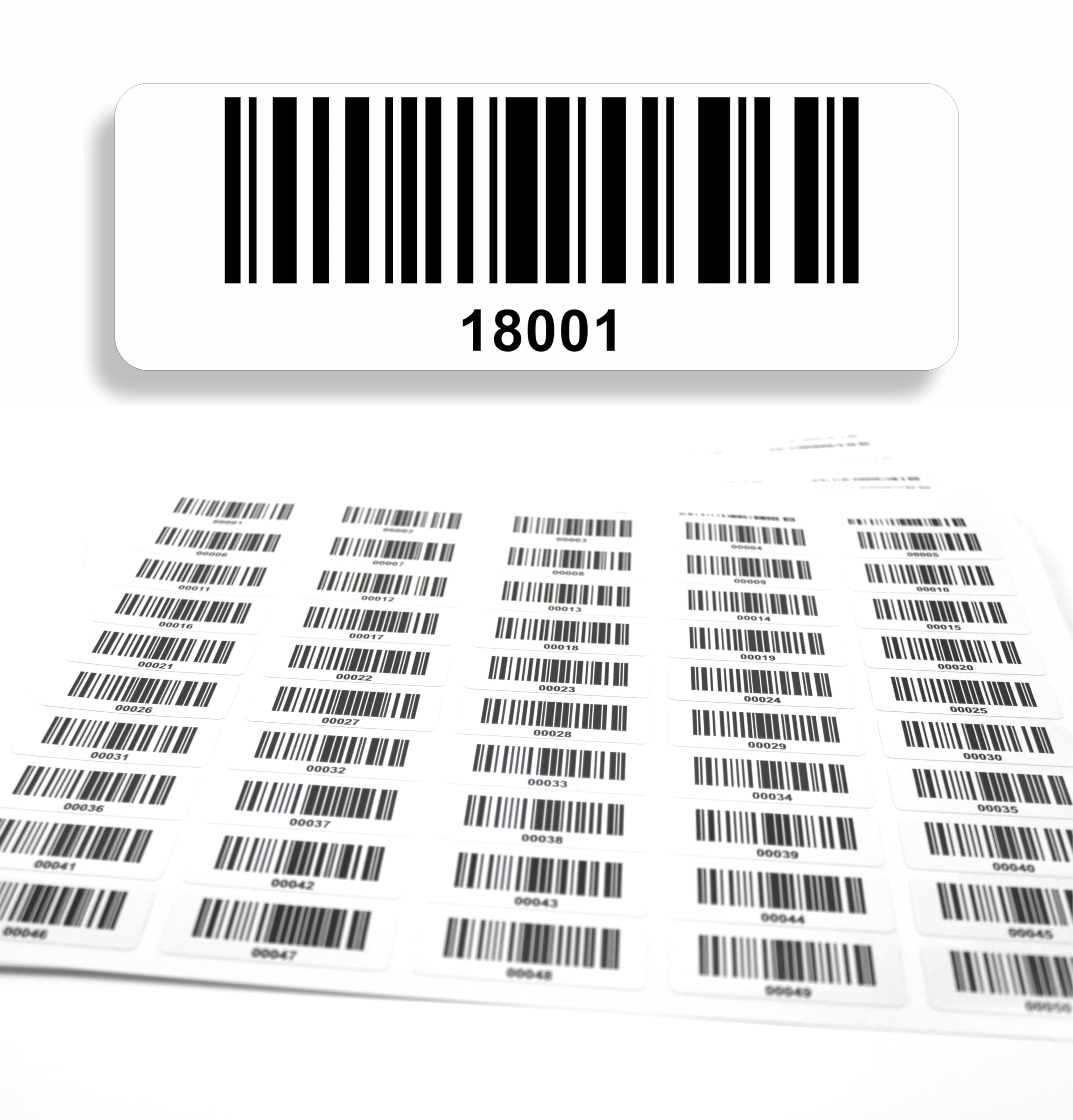 Etykieta z kodem kreskowym 1000 sztuk samoprzylepna, etykiety ciągłe 5-cyfrowe 18001-19000, testy elektryczne, certyfikacja DGUV, kod linii elektrotechnicznej128, 50x17 mm