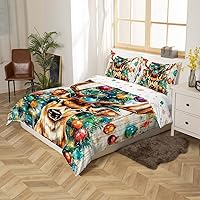Vista 3 de Juego de funda de edredón con diseño de ciervo de cabaña, tamaño twin, juego de ropa de cama rústica de tablón de madera de árbol de Navidad