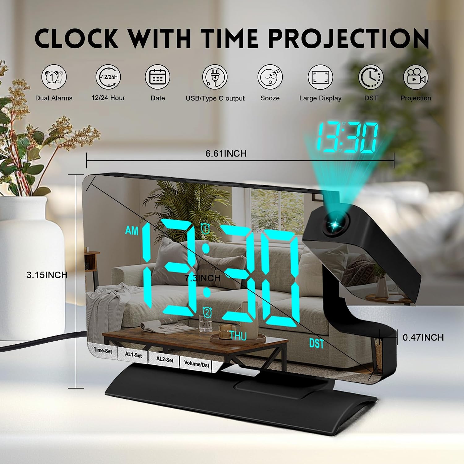 Projection Clock with 180° Rotatable Projector,Alarm Clocks for Bedrooms
