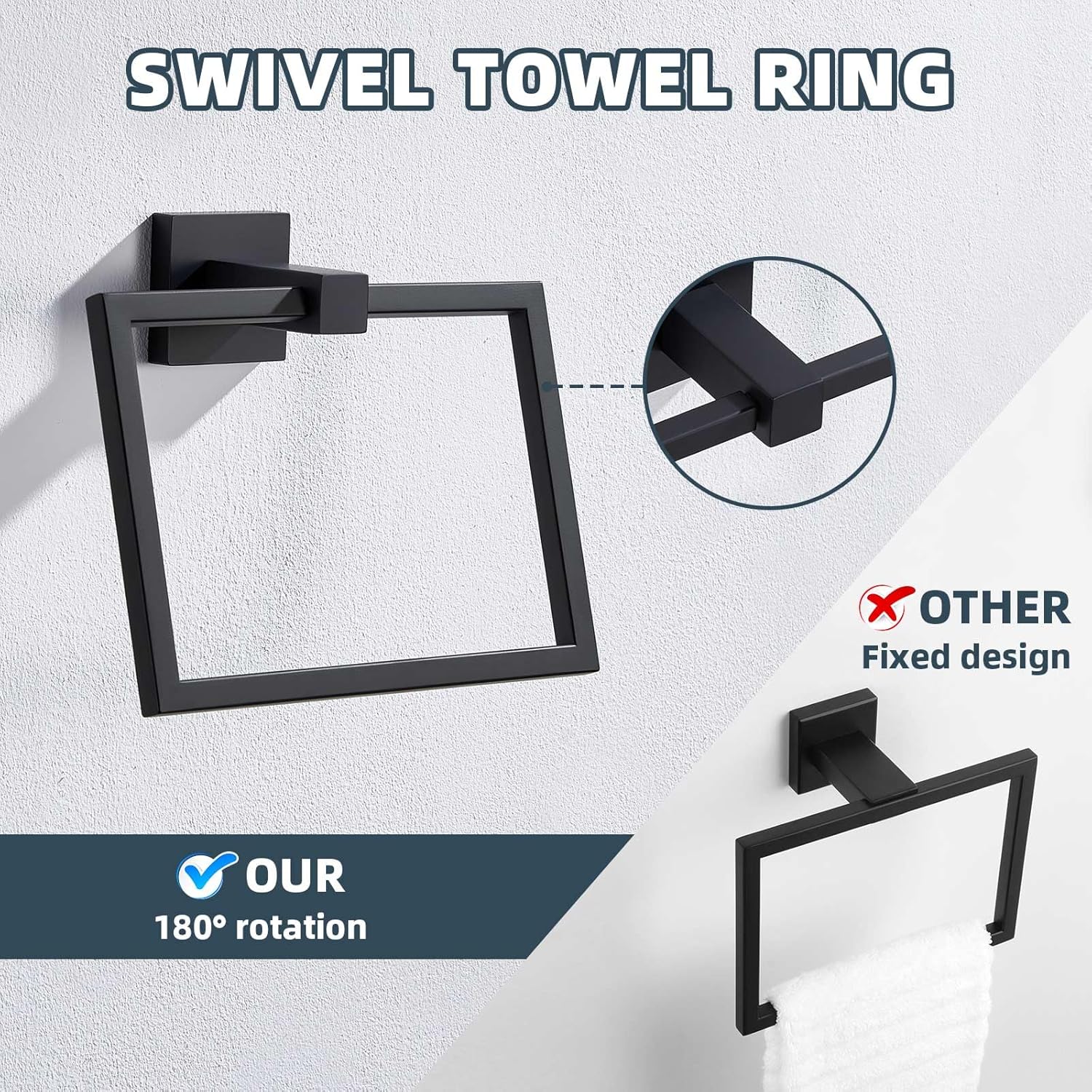 Hand Towel Ring and Toilet Paper Holder Bundle, APLusee 304 Stainless Steel Wall Mounted Bathroom Accessories Matte Black