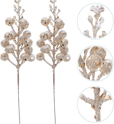 Miniatura 4 de Abaodam 10 piezas de bayas de imitación de Navidad, púas de bayas de Navidad, tallos de bayas rojas de imitación, bayas en tallos de bayas doradas