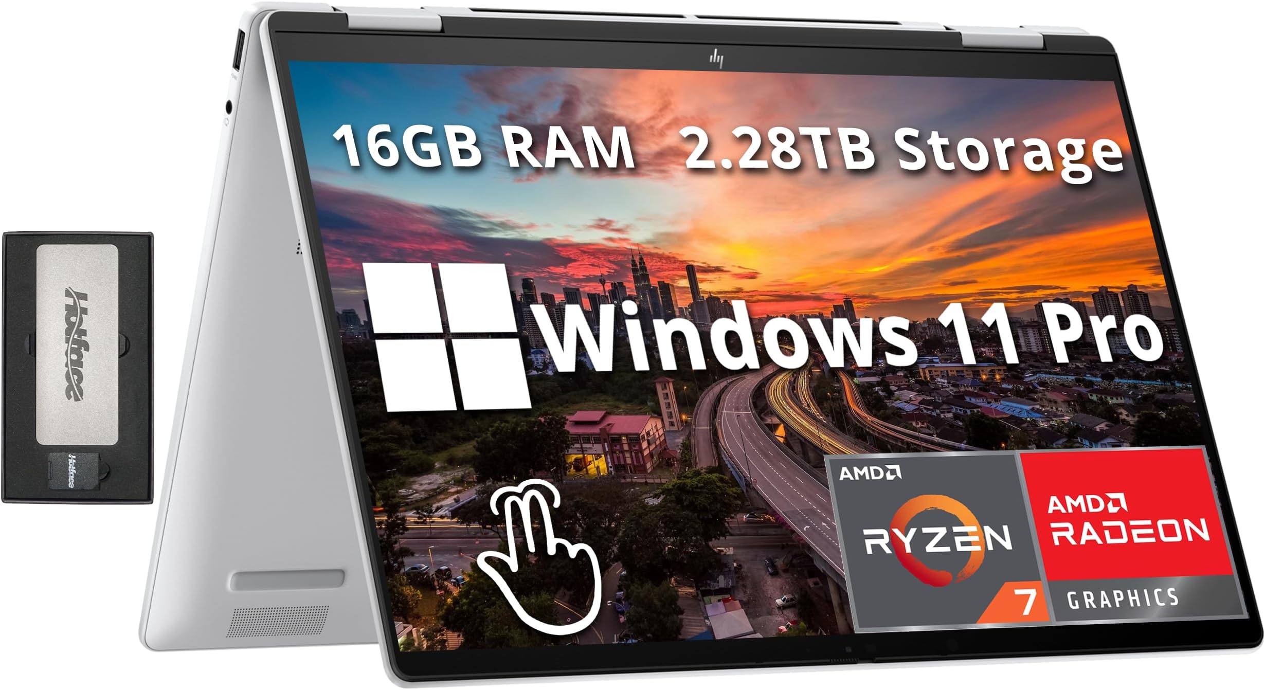 HP Envy x360 2-in-1 14" WUXGA Touchscreen Laptop, AMD Ryzen 7 8840HS, 16GB LPDDR5, 2.28TB Storage(2TB SSD+288GB Docking Station Set), Backlit Keyboard, Privacy Camera, Wi-Fi 6E, Win 11 Pro, Silver