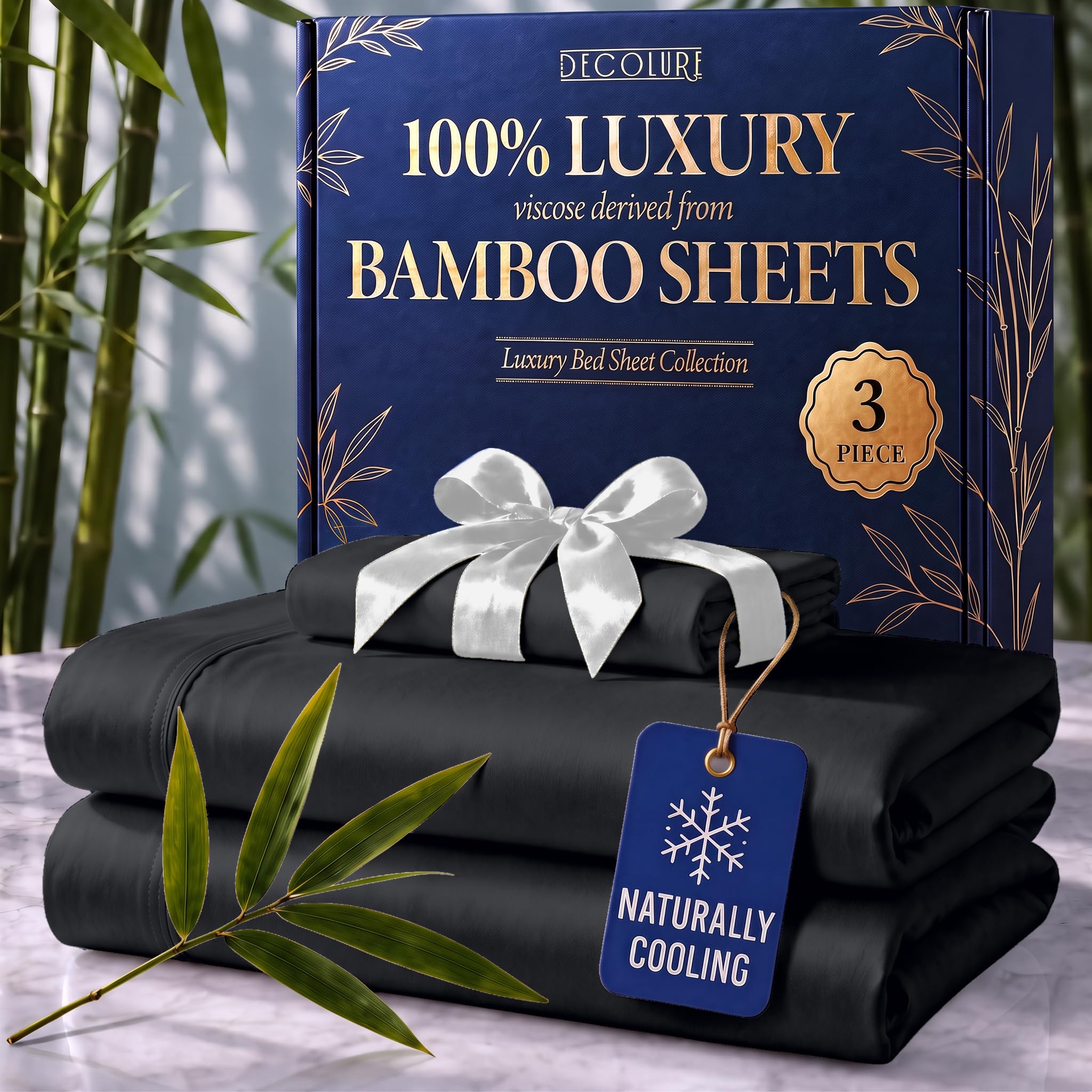 DECOLURE 100% Viscose Derived from Bamboo Sheets Twin Size | 3 Pc Bed Set