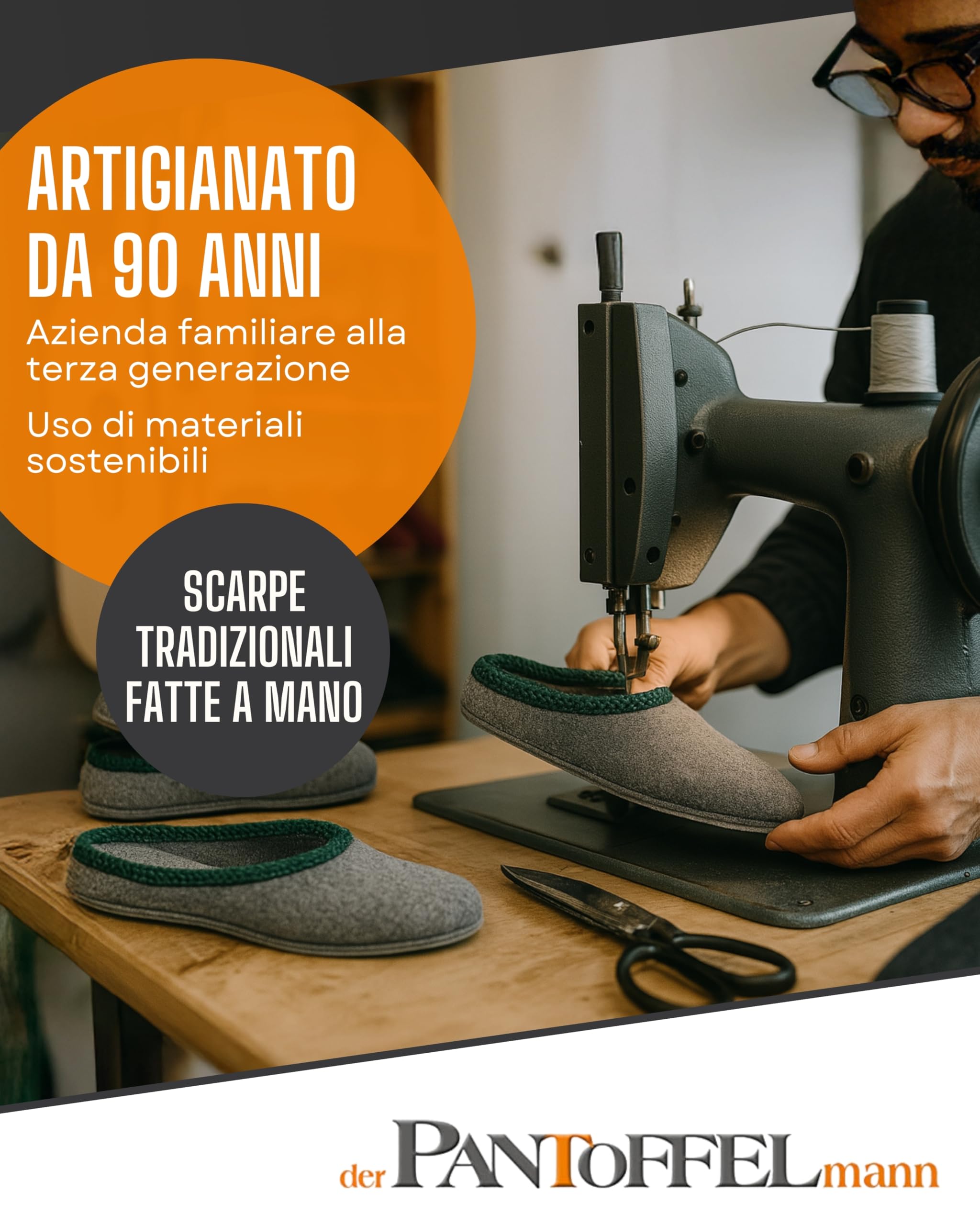 Pantoffelmann Pantofole in feltro con suola in gomma I In feltro di lana al 70% o al 100% I Grigio I Taglie 37-51 I traspiranti e antiscivolo I calde per uomo e donna