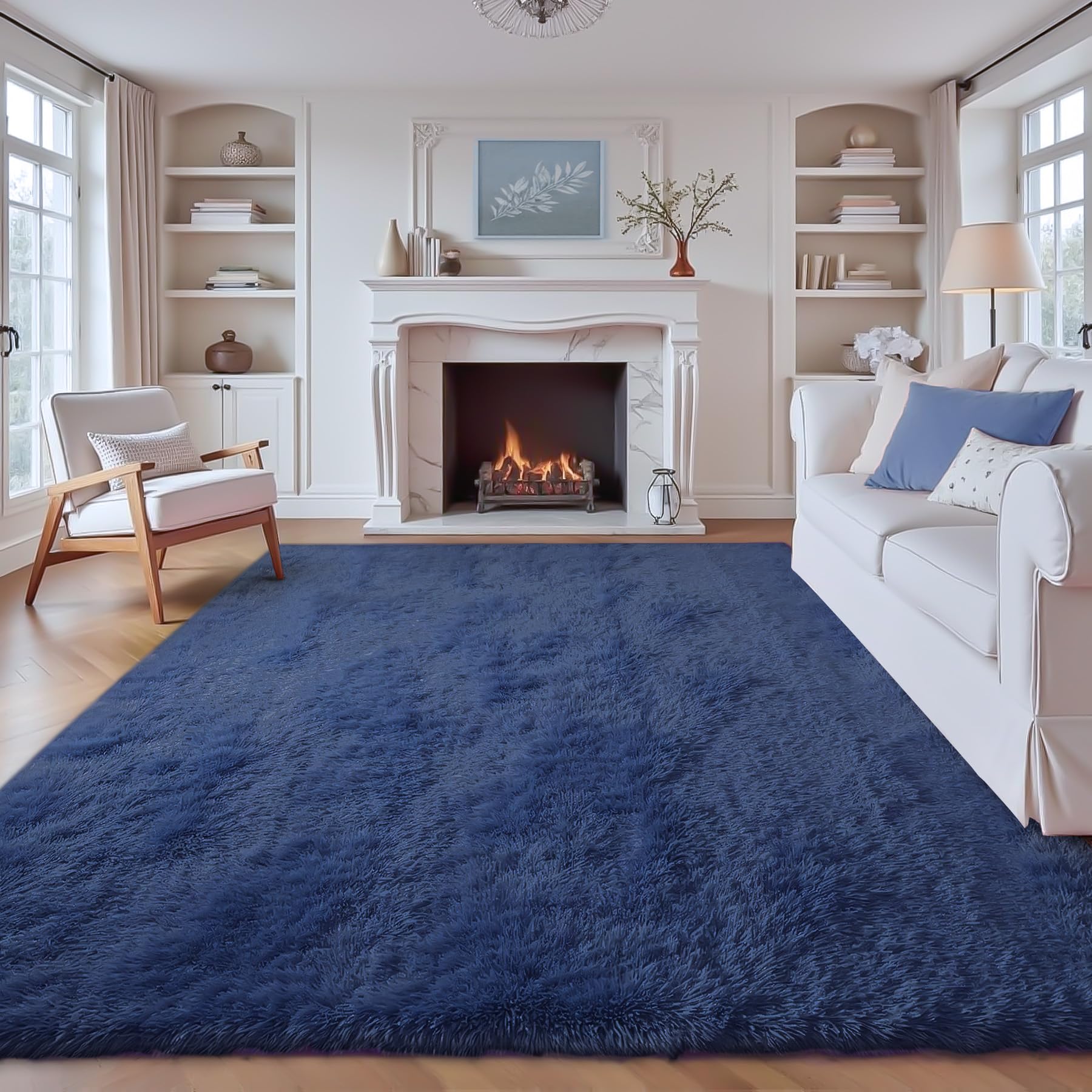6x9 Area Rug for Living Room: Fluffy Shag Soft Washable Rugs Large Fuzzy Plush Indoor Carpet for Bedroom Nursery Playroom Kids Girls Boys Room (Navy