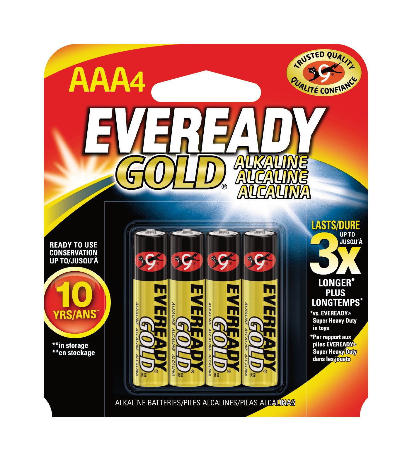Eveready Gold Alkaline Batteries AAA, 4-Count (Pack of 3)