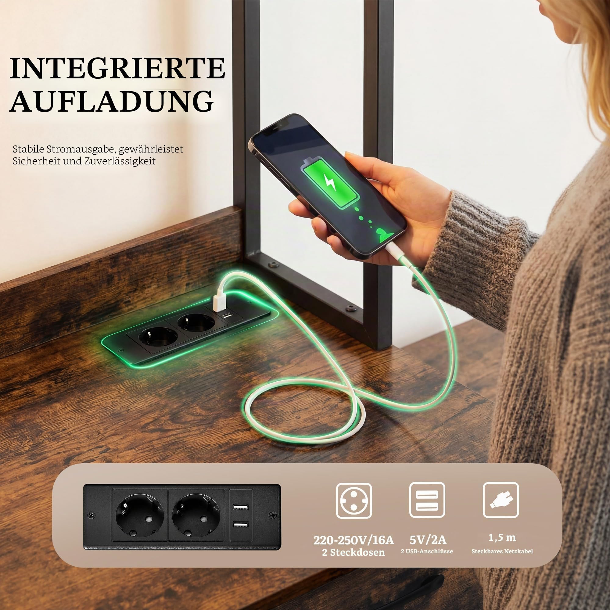 YITAHOME Computer Schreibtisch mit Schubladen, 150W x 50D x 150H cm Eckschreibtisch Für Home Office, Computer Tisch Aufbewahrungen & Regale, Gaming Schreibtisch mit LED Licht & Steckdosen, Braun