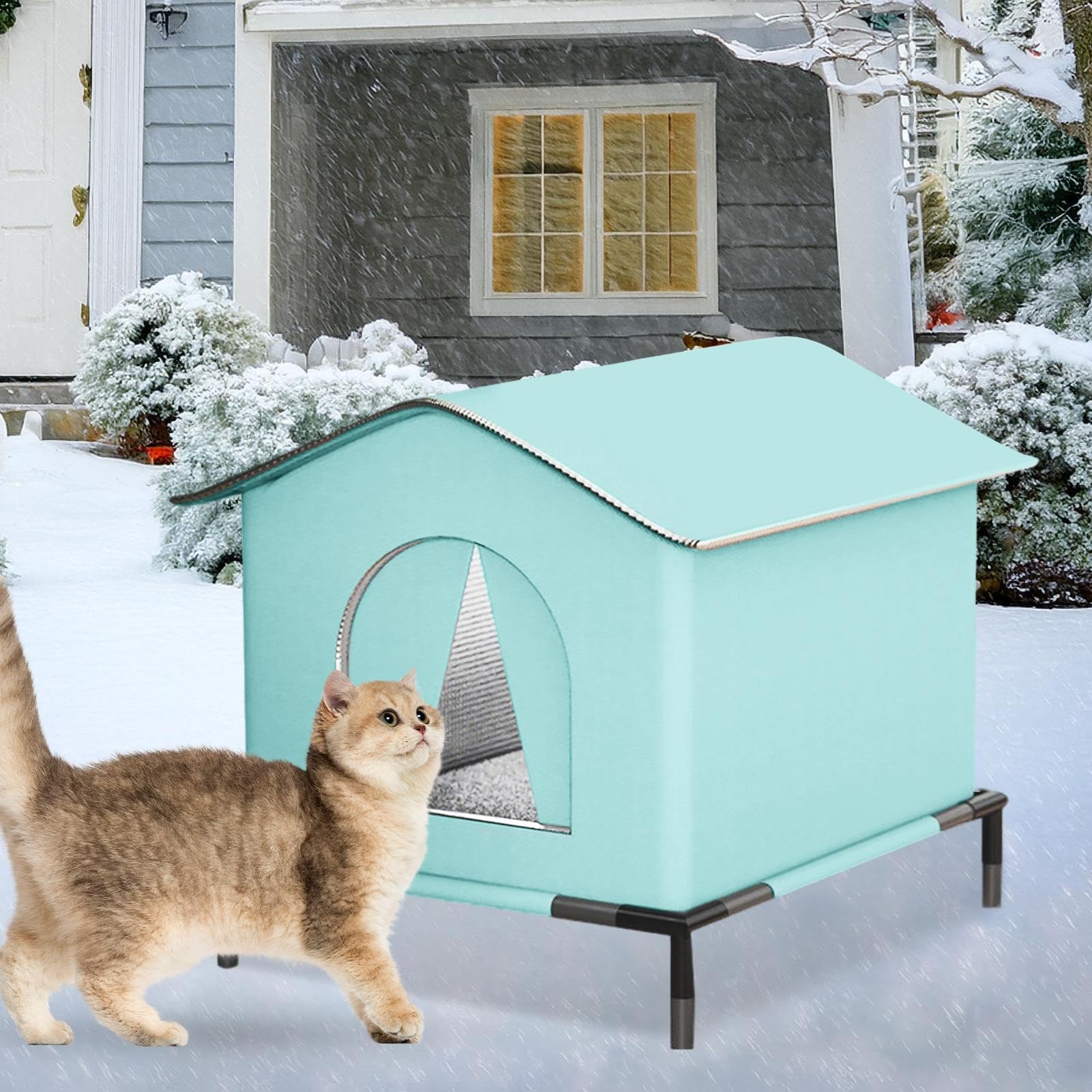 SHÉLIERA DE Cat Outdoor - ISOLURE Esterno Casa Di Gatto | Tenda Per | Animali Domestici Impermeabile per Freddo Animale Confortevole con Tappeto A Persiane per Uso Giardino, Grotta