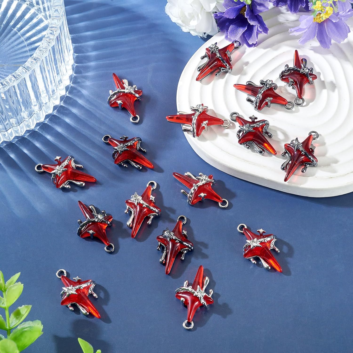 20Pcs Alloy Red Sacred Cross Charms Platinum Plated Gothic Red Crucifix Cross Pendants with Teardrop Star for DIY Earring Necklace Bracelet Jewelry Making, 32x19x11mm - Image 6