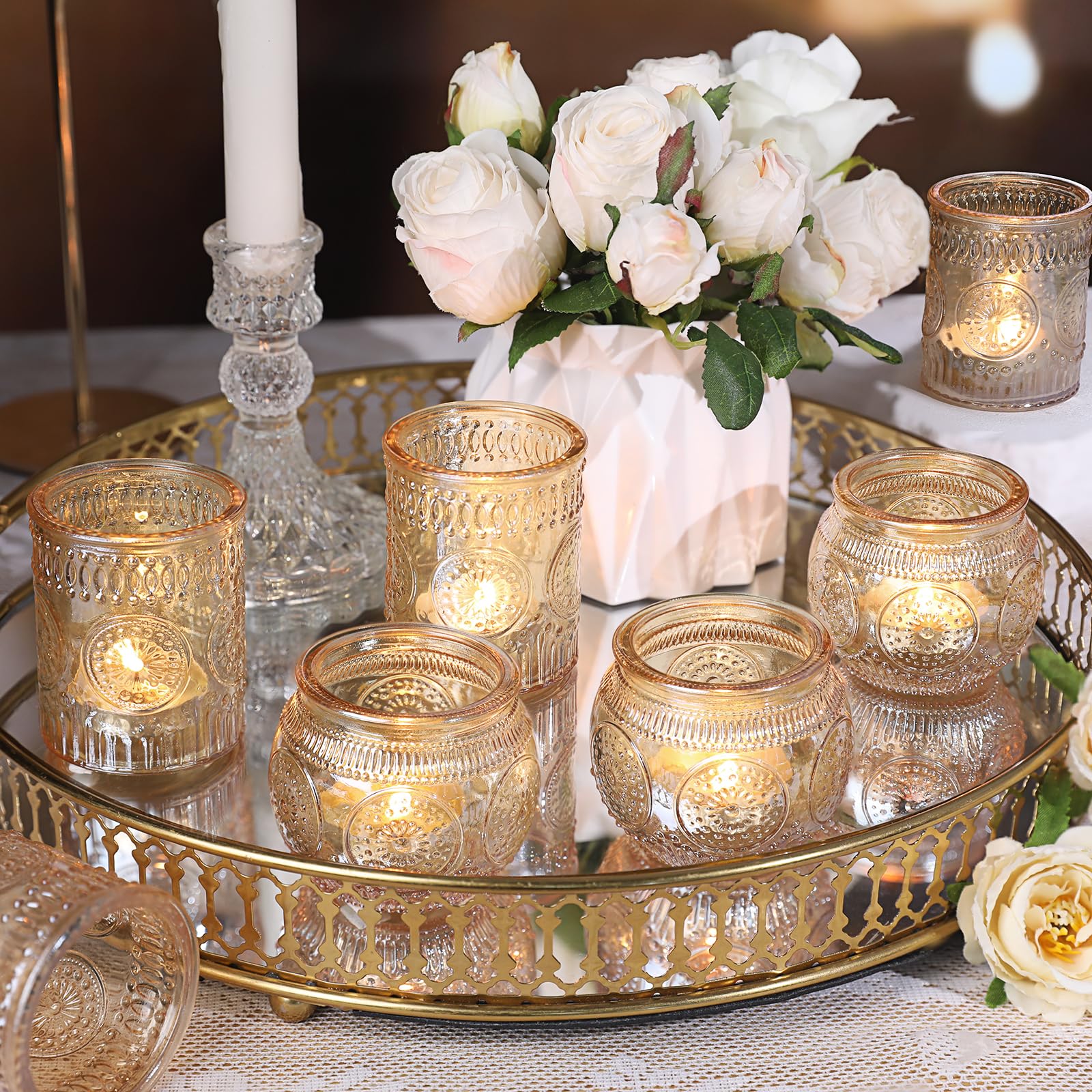 12 pièces de verres à bougie dorés tachetés, photophores pour centre de table de mariage, photophores en verre au mercure pour décoration de bougies