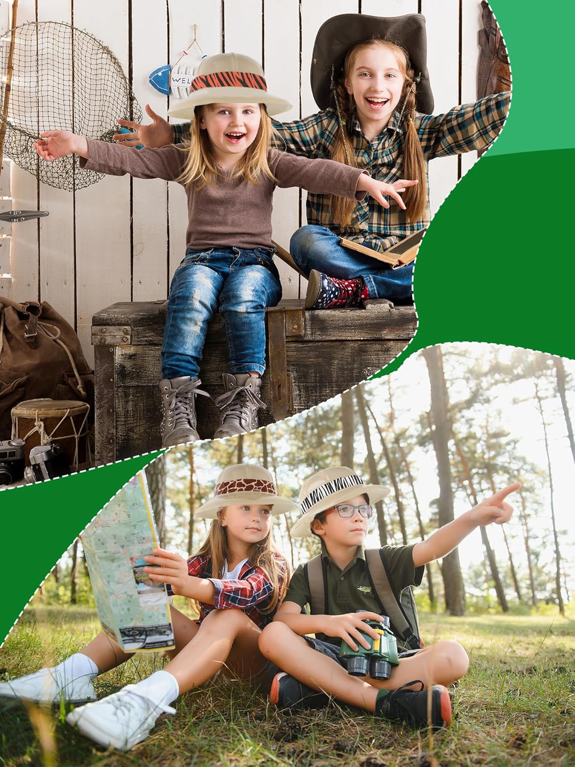 36 Sets Safari Party Hats Jungle Explorer Hats with Stickers Jungle Adventure Costume for Kids Party Favors