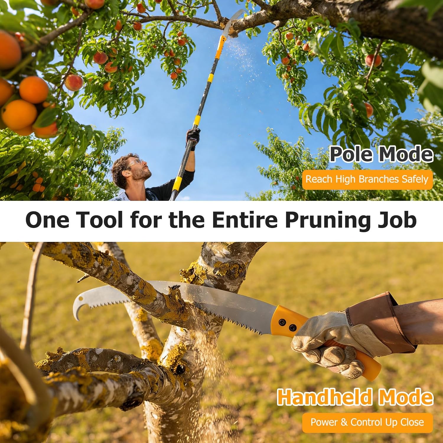 Manual Pole Saw for Tree Trimming - 7.2 FT Lightweight 2-in-1 Manual Hand Saw& Long Extendable Pruning Saw, Adjustable Branch Cutter Pruner for Yard, Garden, Palm, Smooth Push-Pull Cutting Sharp Blade