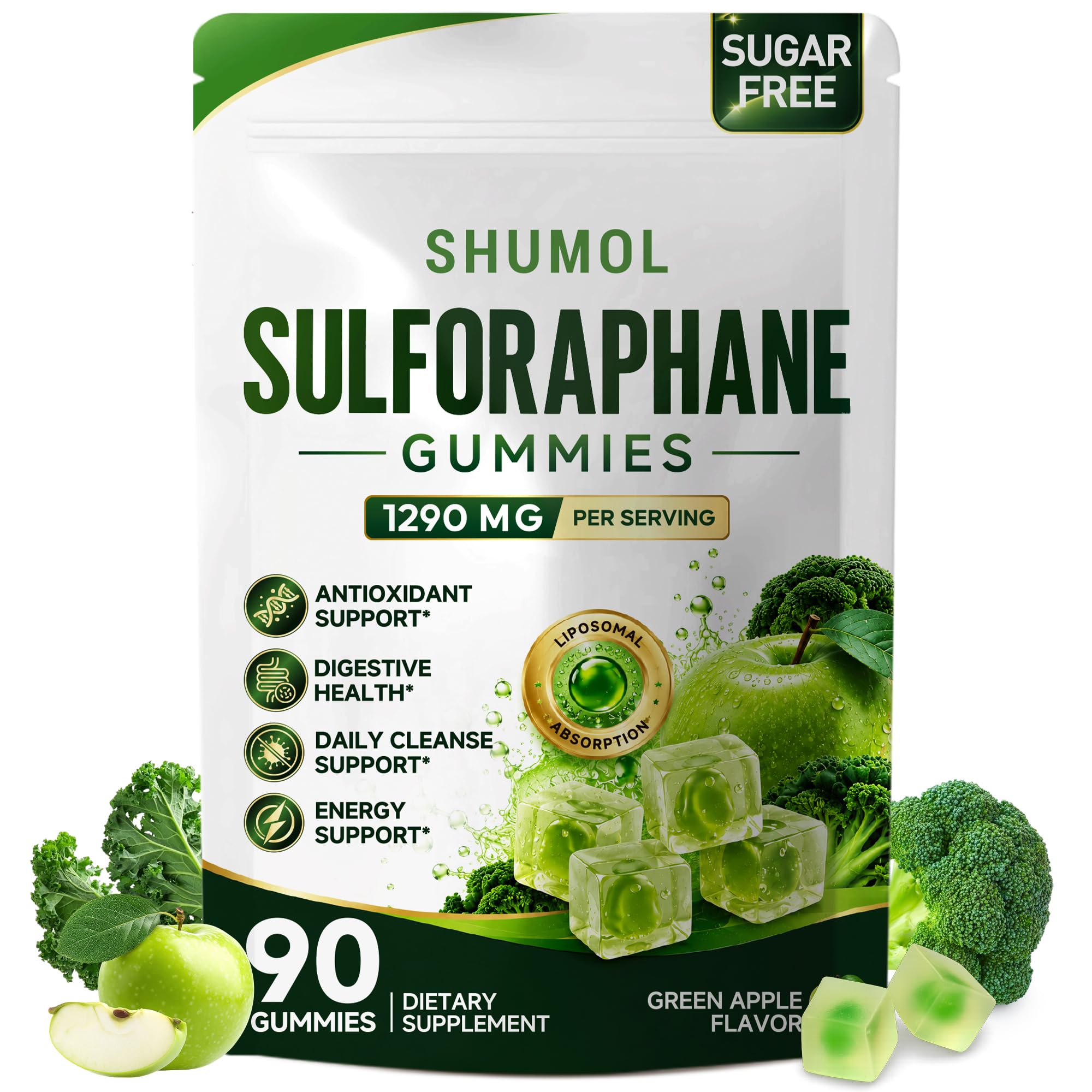 Liposomal Sulforaphane Gummies - 90CT | Broccoli Sprout Supplement with Glucoraphanin, Myrosinase, Glutathione, Quercetin & Vitamins C/E | Antioxidant, Immune &