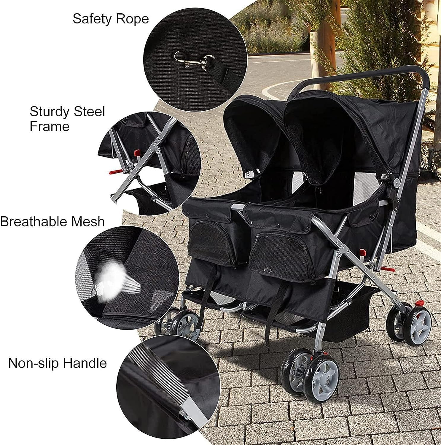 Amazon.co.jp: 中小型犬/猫用ダブル犬ベビーカー、折りたたみ二人乗り