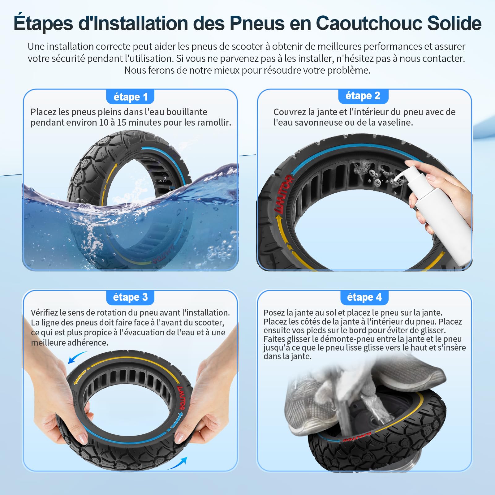 10 x 3 Pneu Plein 255 x 80 80/65-6,5 Pneus de Remplacement La Largeur de La Fente est de 53,5 mm, Convient aux Roues d'Une Largeur de 51-54 mm pour Trottinette électrique
