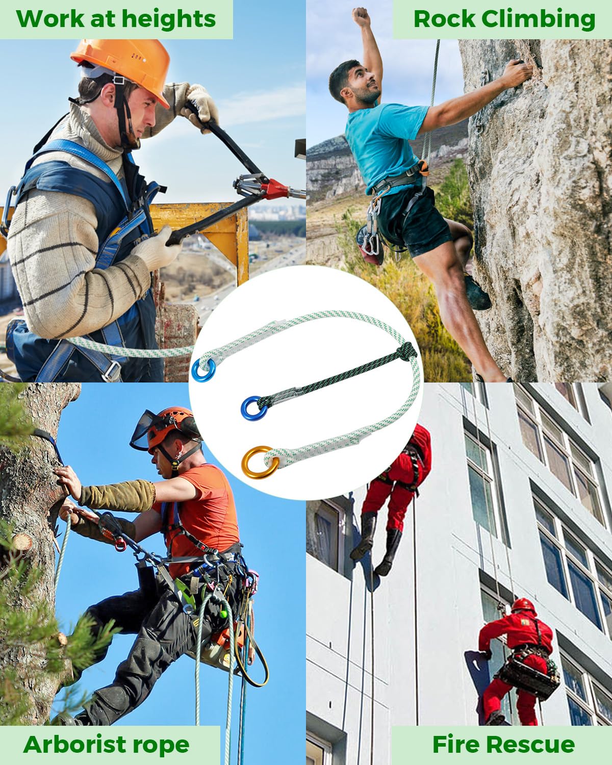 Cuerda de fricción multiahorro de 30 kN, 12 mm, resistente para proteger árboles y bucle Prusik | Cordón de anclaje de poliéster, cuerda de escalada de árboles para arboristas, escalada, rescate y barranquismo