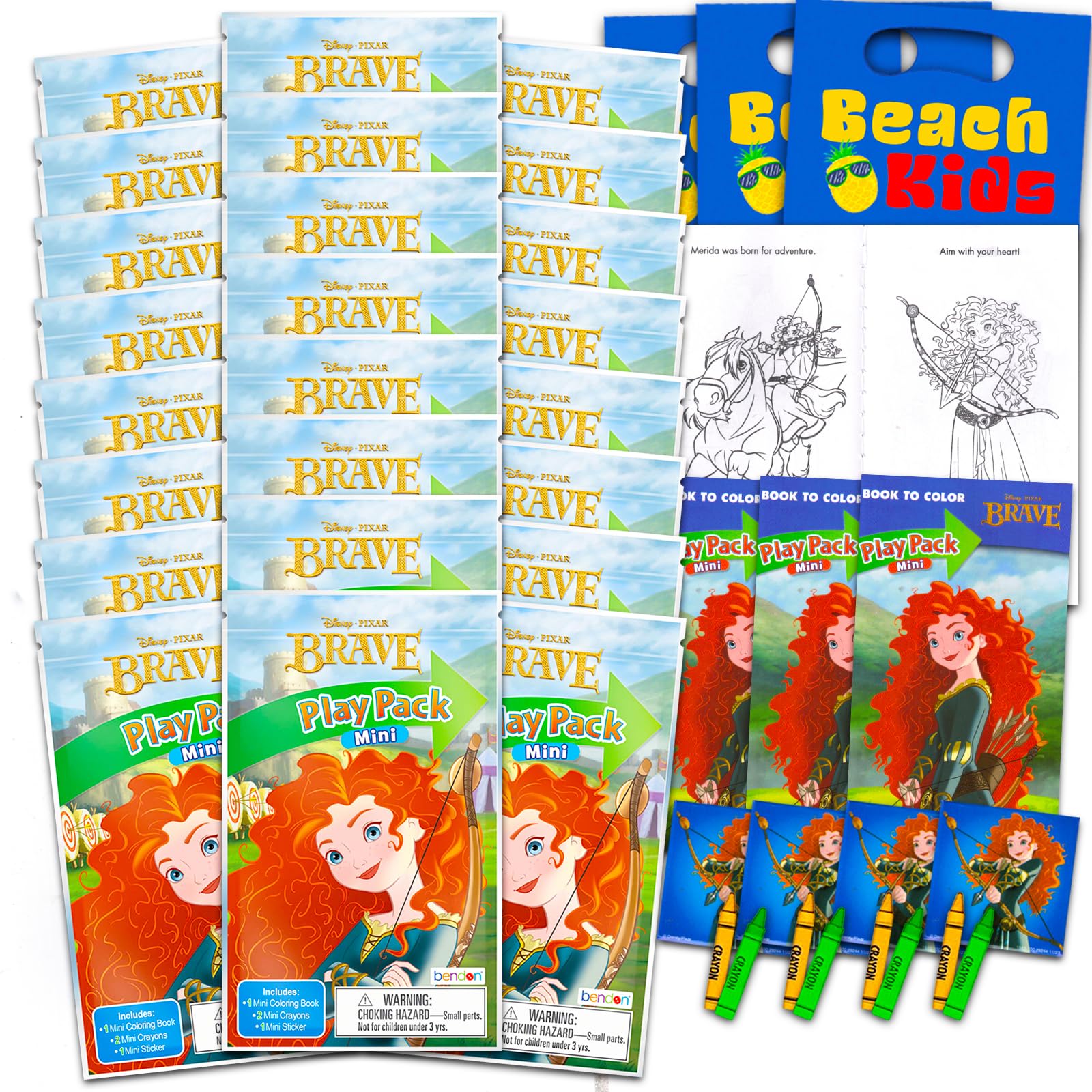 Disney Brave Mini zestaw upominków na imprezę dla dzieci – zestaw z 24 mini pakietami do zabawy Brave n Go z kolorowankami, naklejkami i nie tylko (artykuły na przyjęcie urodzinowe Brave)