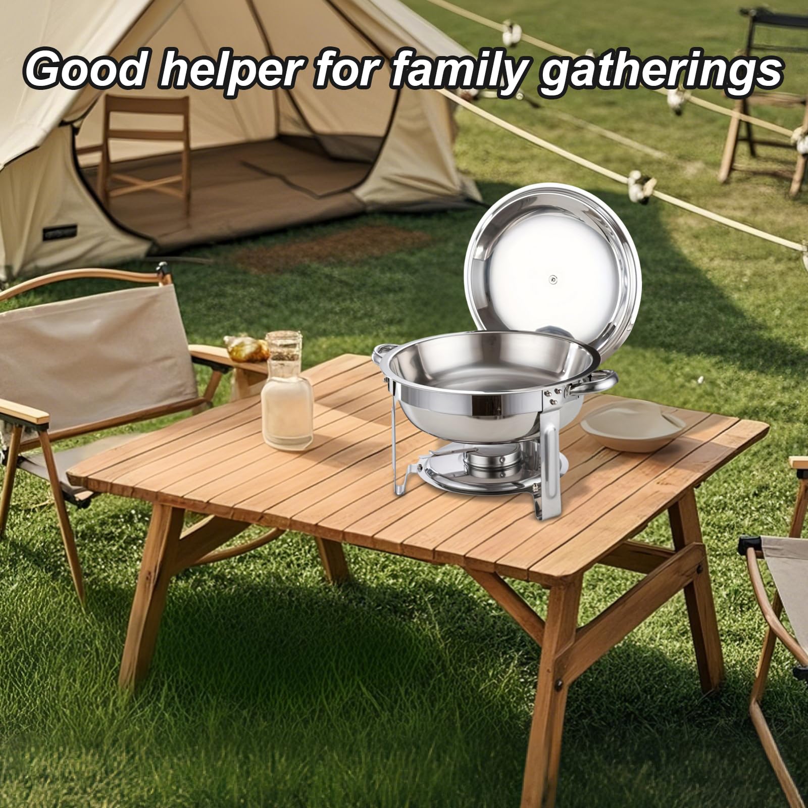 2 scaldavivande Chafing Dish da 4,5 l, scaldabagno rotondo in acciaio inox, contenitore termico per alimenti, scalda buffet, accessori per eventi catering, buffet con coperchio e clip per feste
