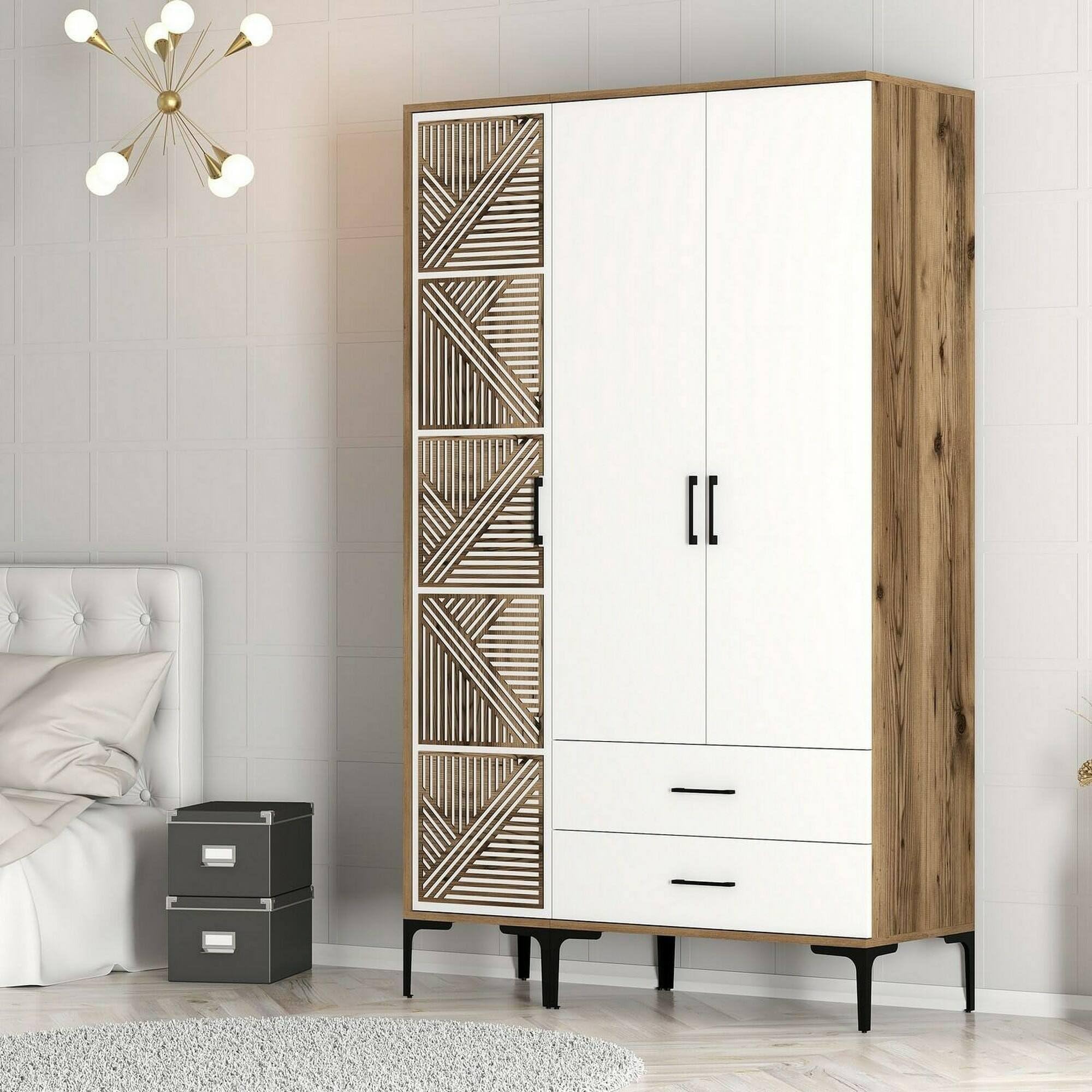 Dmora - Guardaroba 3 ante Avior, Mobile camera da letto, Cabina armadio portabiti, Armadio appendiabiti, 120x48h201 cm, Noce e Bianco