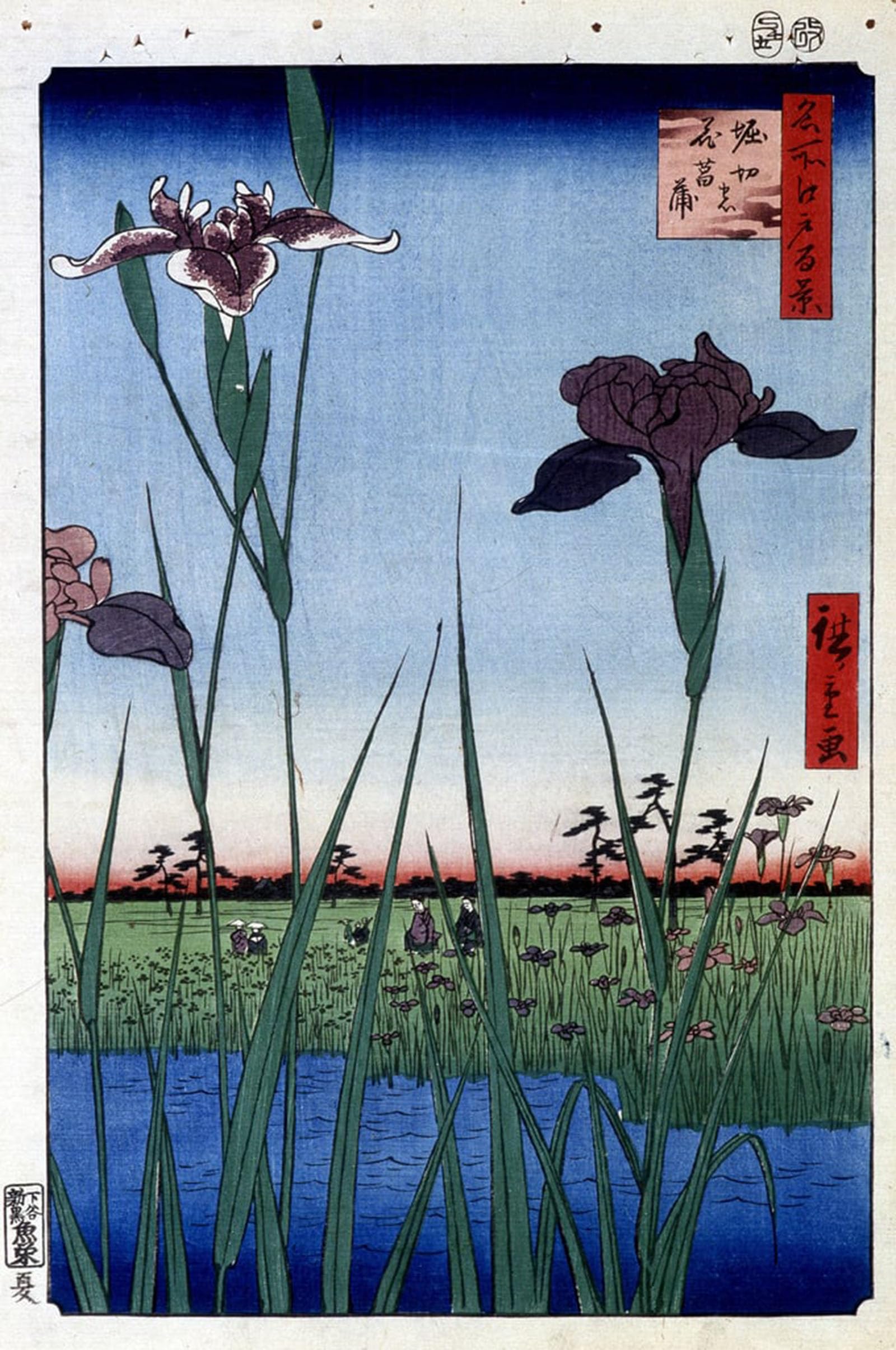 ARTXLXXBN Famous Painting Canvas Artwork Graffiti Print Water Iris Japanese Print by Utagawa Hiroshige Portrait Canvas Image for Home Decor 60x90cm