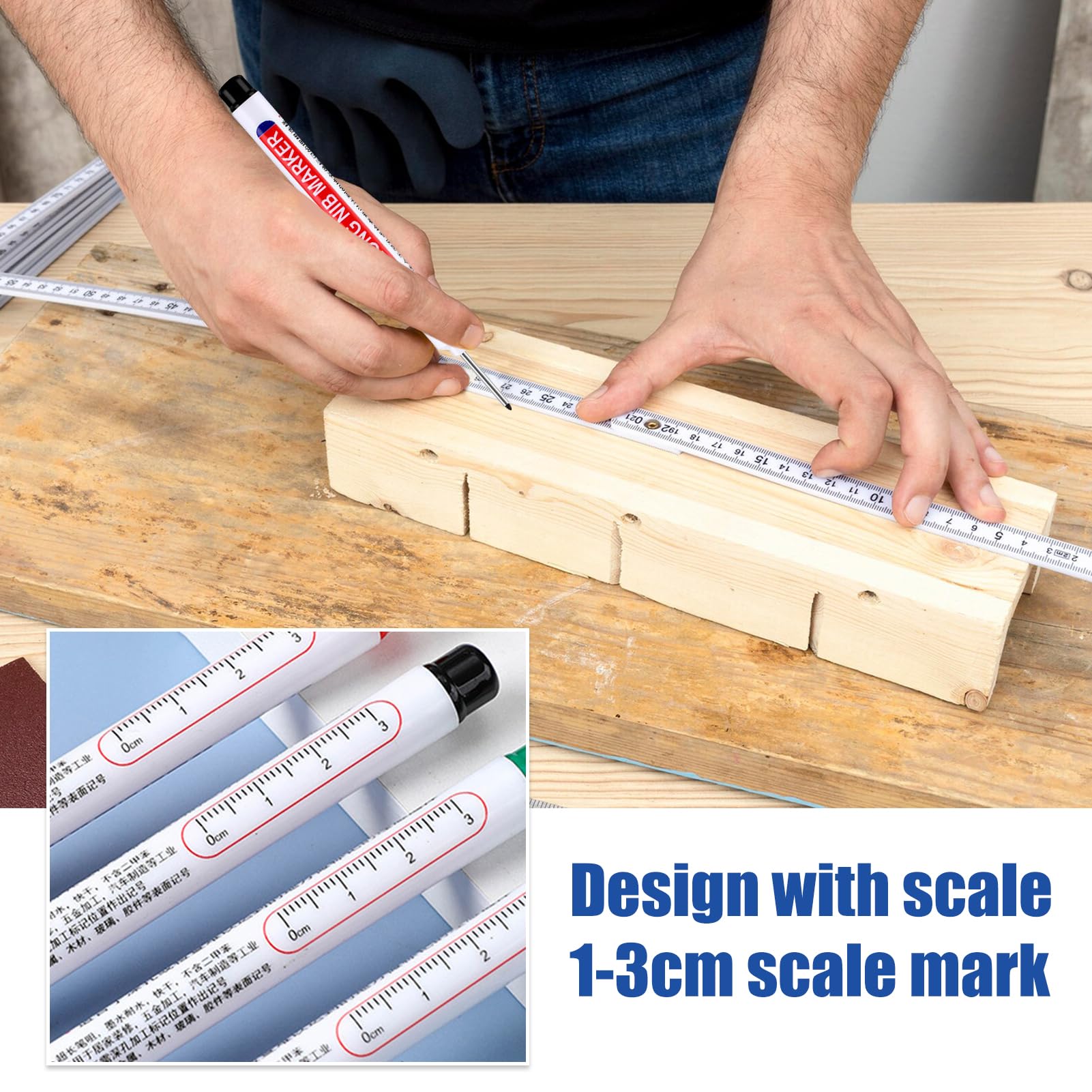 10 pcs Long Head Deep Hole Marker Pens Extended Nib Marking Tools,Colorful Marking Carpenter Waterproof and Durable Tracer Pens for Woodworking,Construction,and Tile Marking(Black/Blue/Red/Green) - Image 4