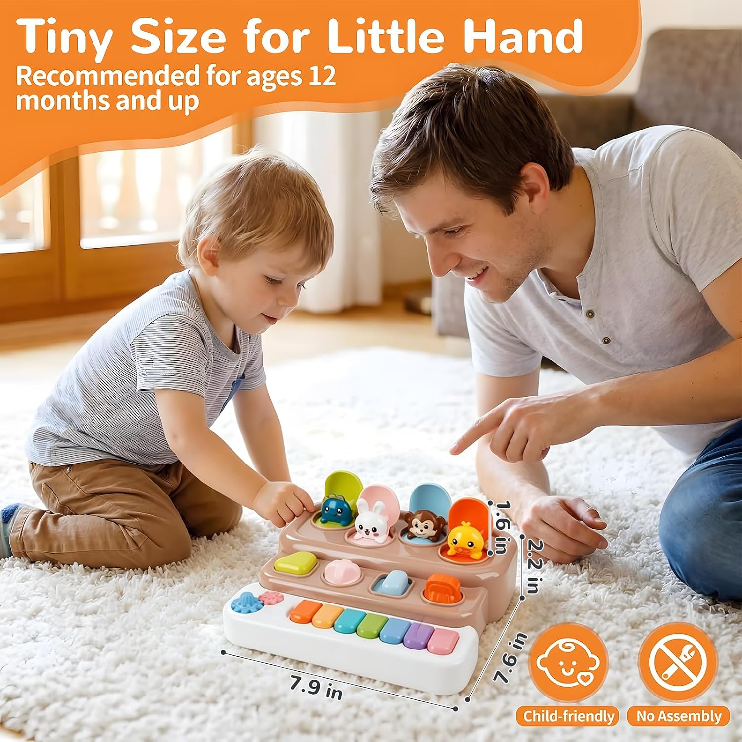 Interactive Pop Up Animal Toy with Piano Keys, Music & Lights, Montessori Cause and Effect Toys for 3+ Year Old, STEM Fine Motor Skills Baby Toy for Infants 6-12 Months, Toddler Birthday Gift