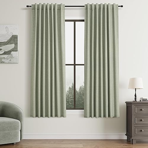 Miniatura 20 de Cortinas Blackout de 84 pulgadas de largo, juego de 2 paneles de lino natural para dormitorio, oscurecimiento de habitación, cortinas con