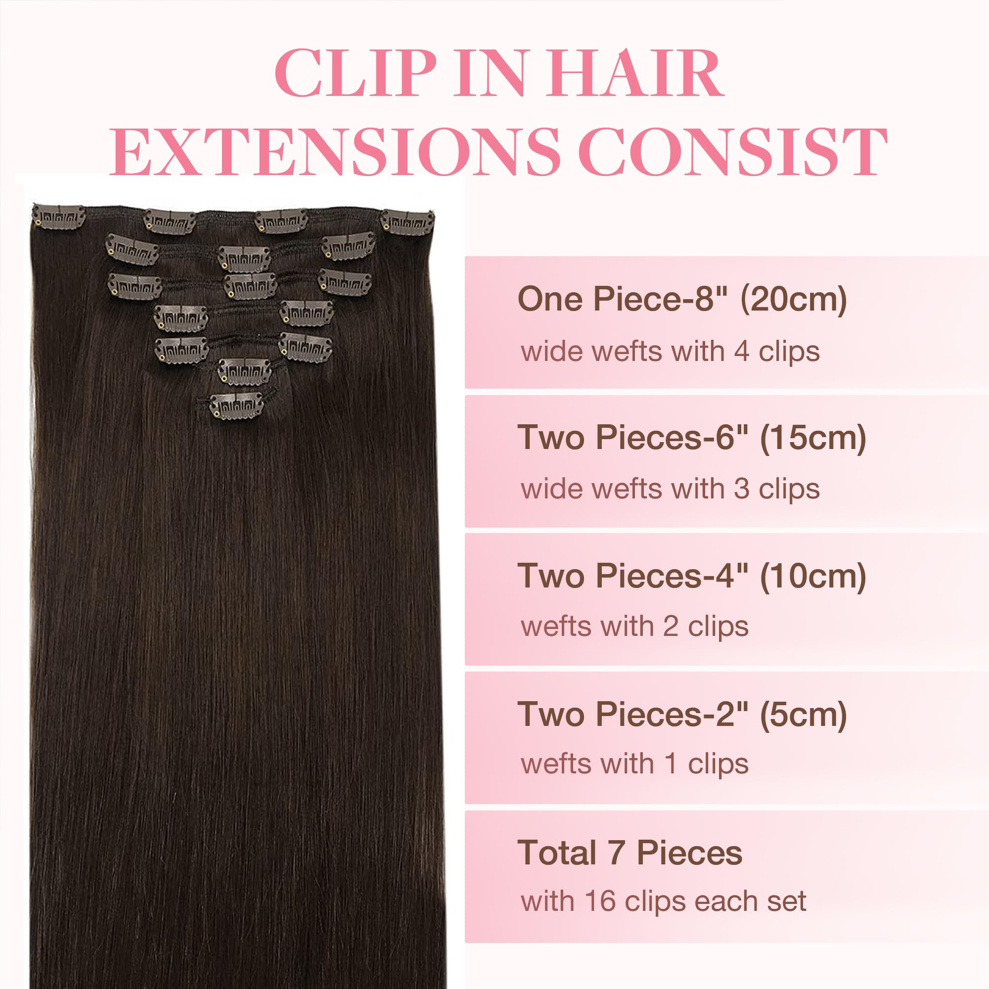 GOO GOO Extensiones Adhesivas Pelo Natural, 30cm 65g 7pcs, Extensiones de cabello humano Natural auténtico, 2A Marrón claro