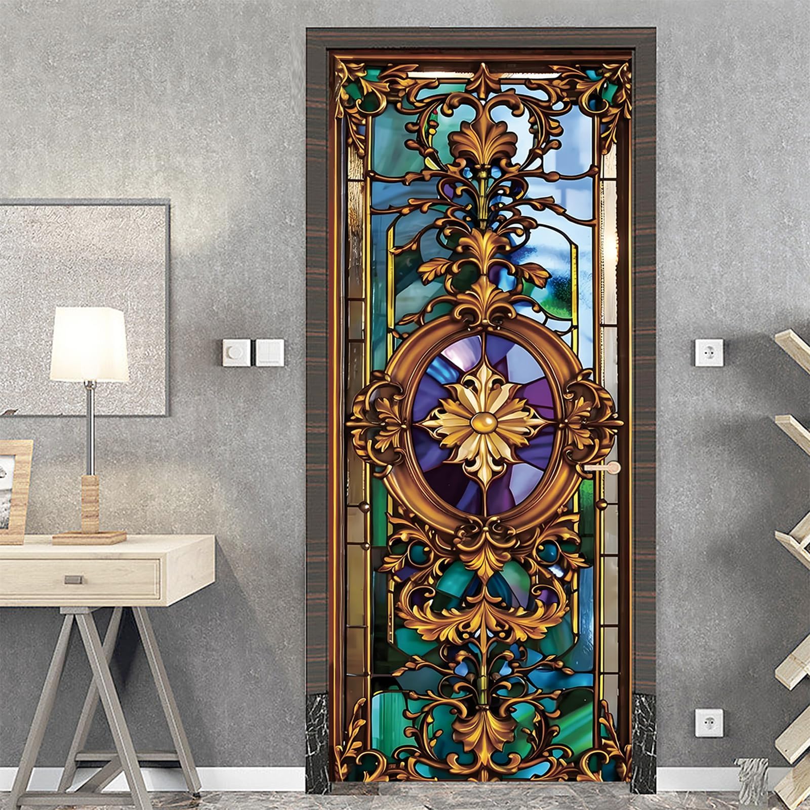 Door Sticker,Peel and Stick Vinyl Door Decals,Self-Adhesive Mural for Home Decor, 30.3" W x 78.7" L,Set of 2 Sheets