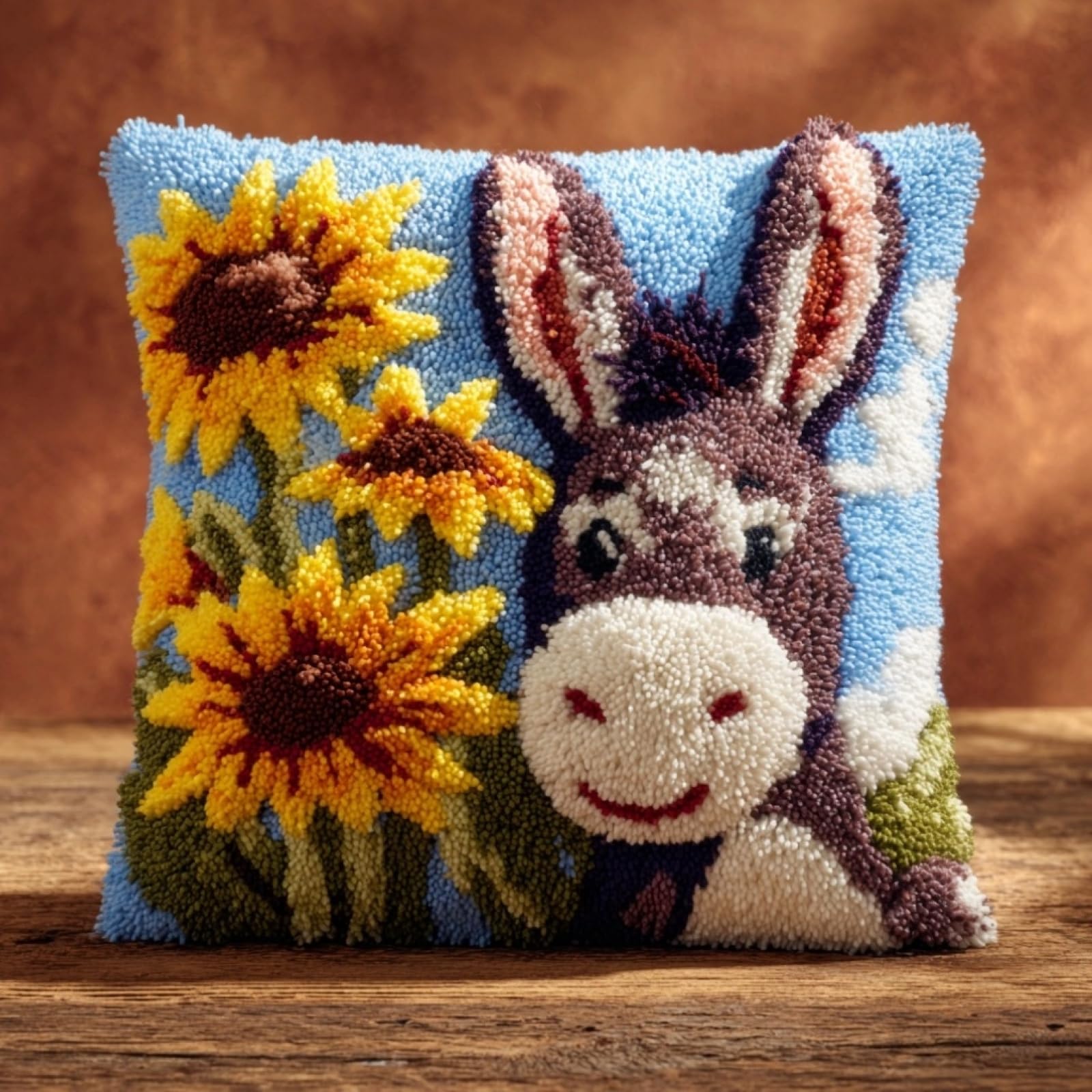 AxiangziK Latch Hook Pillow Kit for Beginners,Flowers and Donkeys
