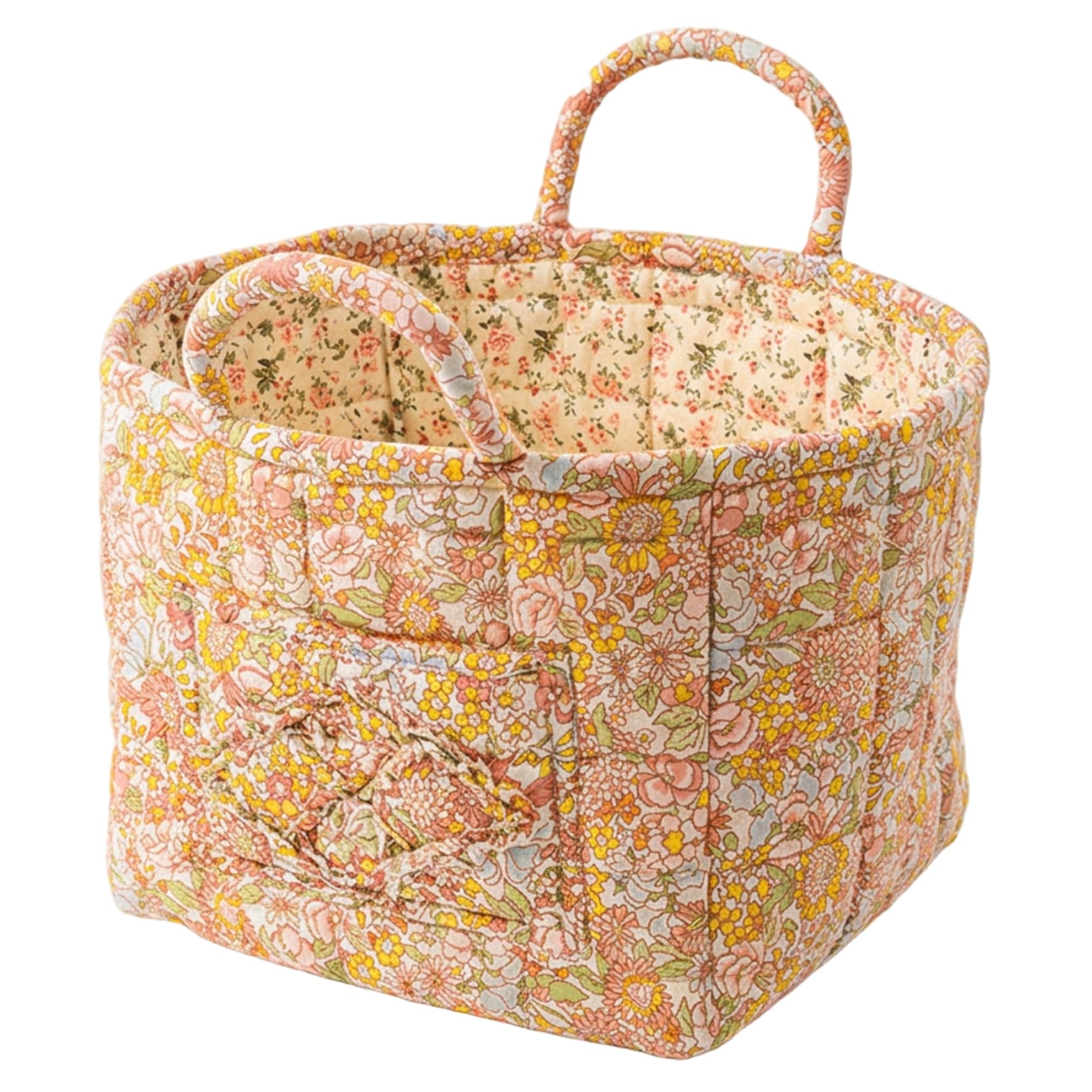 Panier de rangement imprimé fleurs pour organiser le linge et les jouets du salon