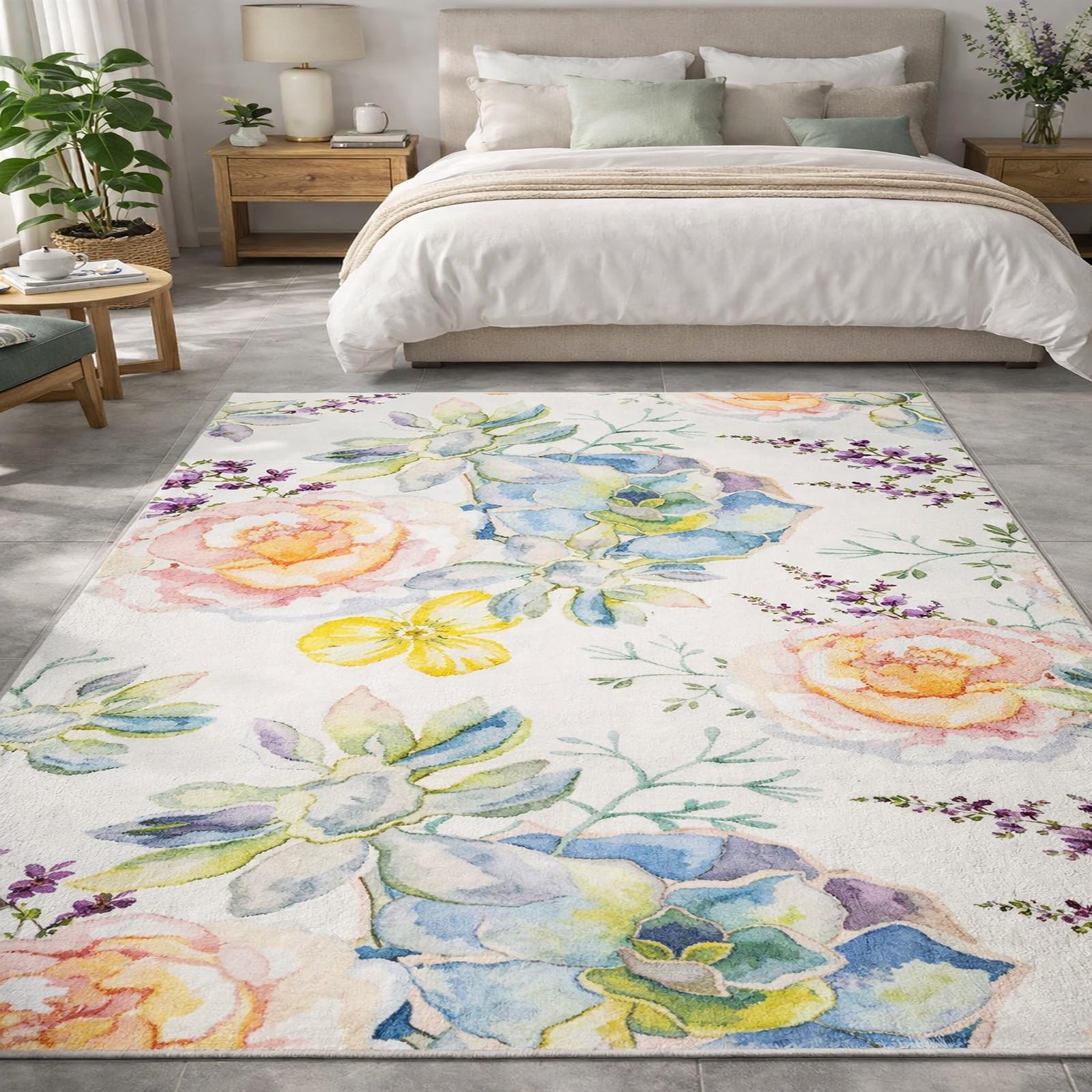 Dywaniki do salonu dywan podłogowy do wnętrz wystrój domu sypialnia, kwiatowy różowy, żółty, niebieski, zielony, fioletowy, 90 x 150 cm