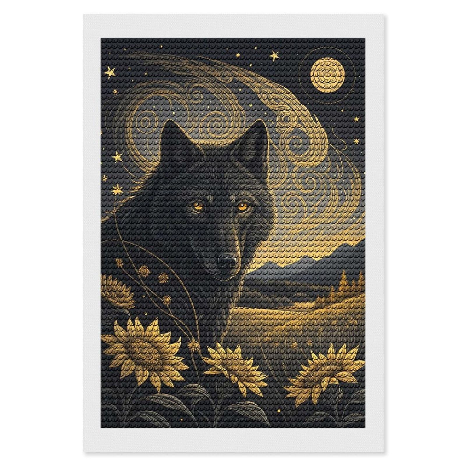 Junmoney Wolf in A Starry Field Diamond Art Canvas 8"x12", for Adults, Pleasing Wall Art Project, Modern Decor, Gift Idea, Nice Detail and Sparkle