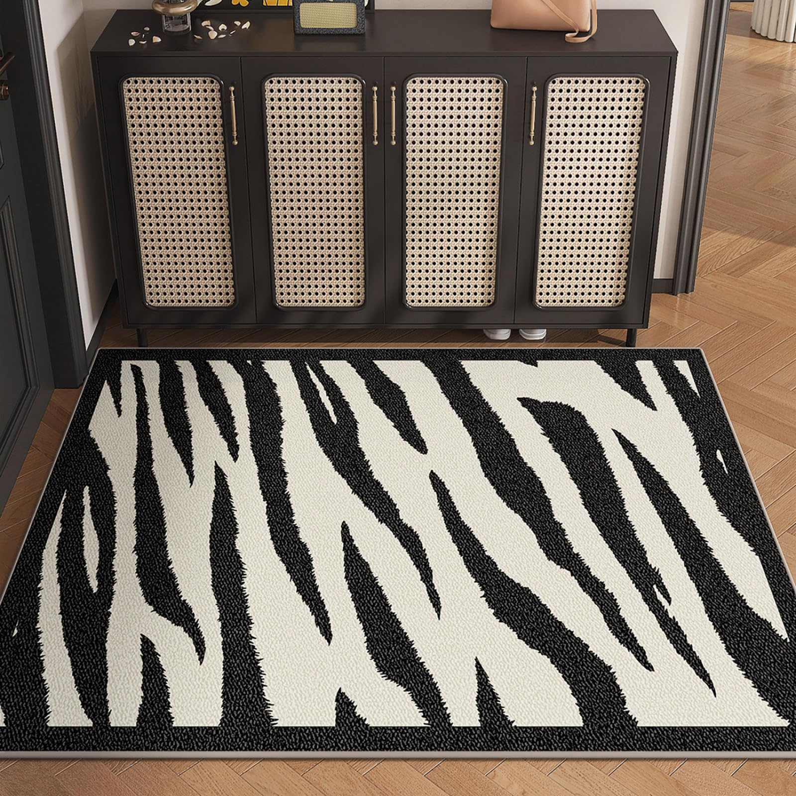 Fussmatte Aussen 90x150 Schwarze Weiße Zebra Streifen Schmutzfangmatte rutschfeste Fußmatte Außen für Eingang Patio Flur Garten Türmatte Maschinenwaschbare Fußmatten Haustür